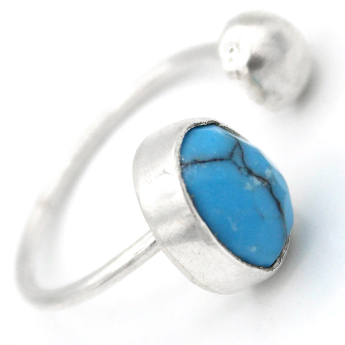 Blue Turquoise Ring | Silver Ring with Cuff Band 
