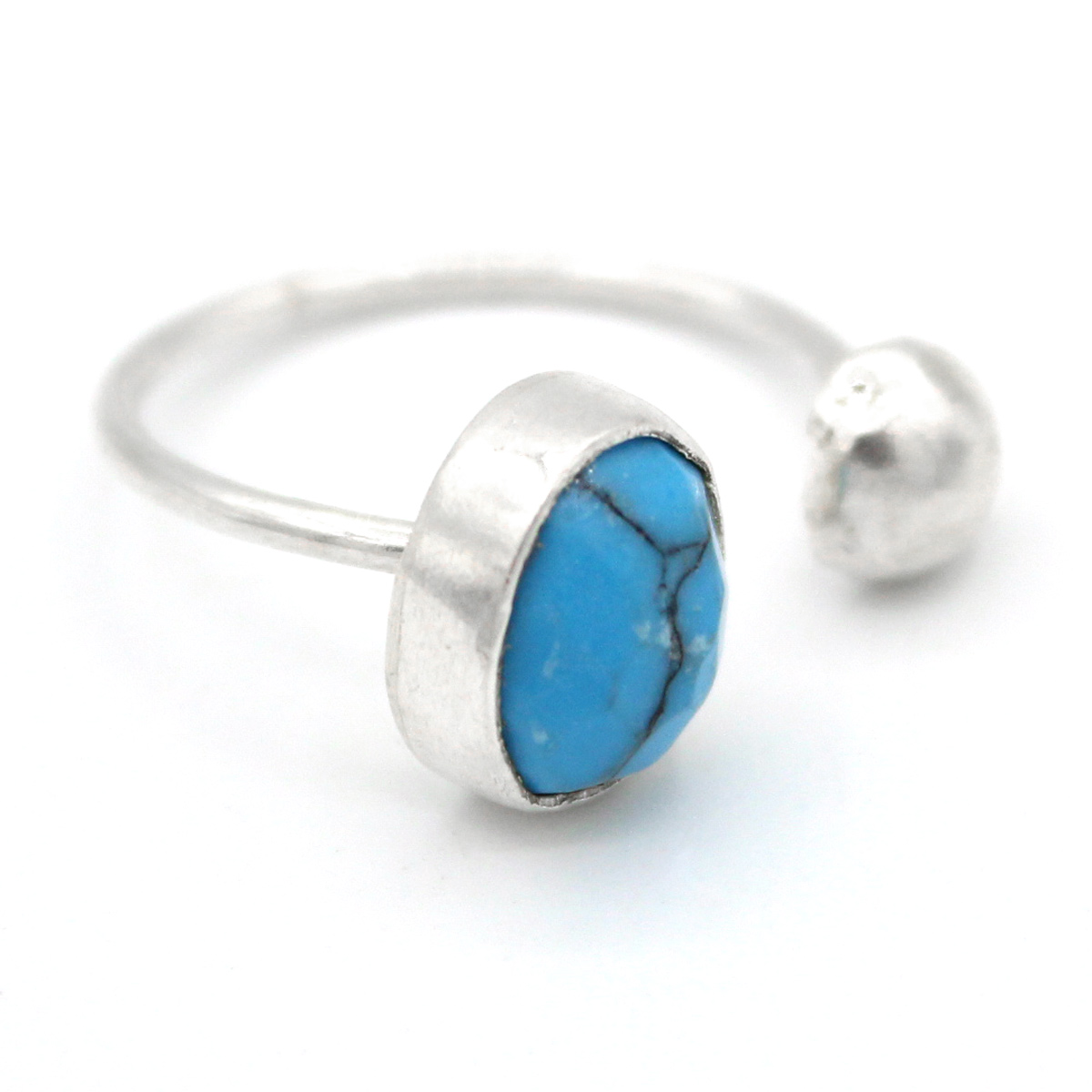 Blue Turquoise Ring | Silver Ring with Cuff Band 