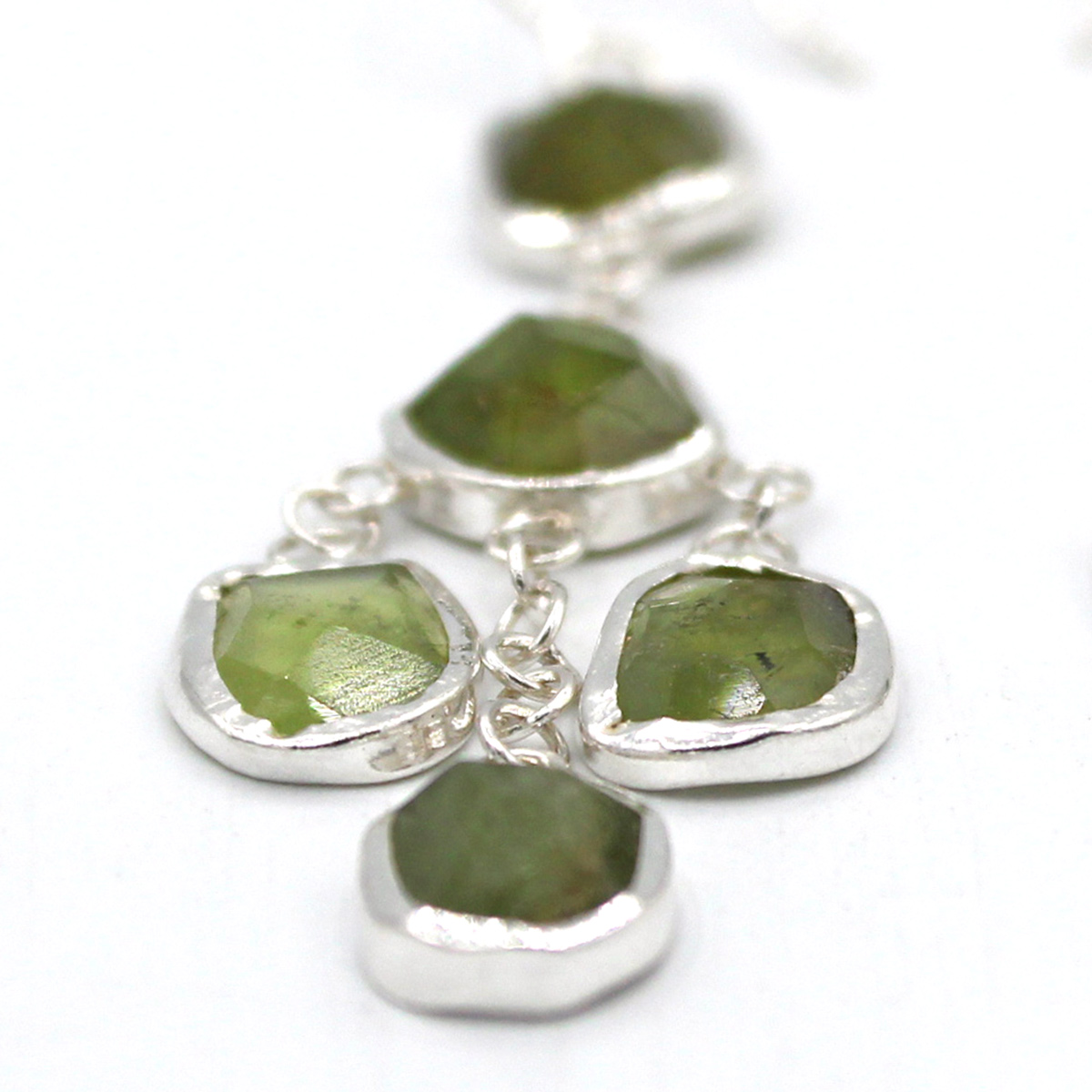 Green Peridot Earrings | Silver Cluster Earrings