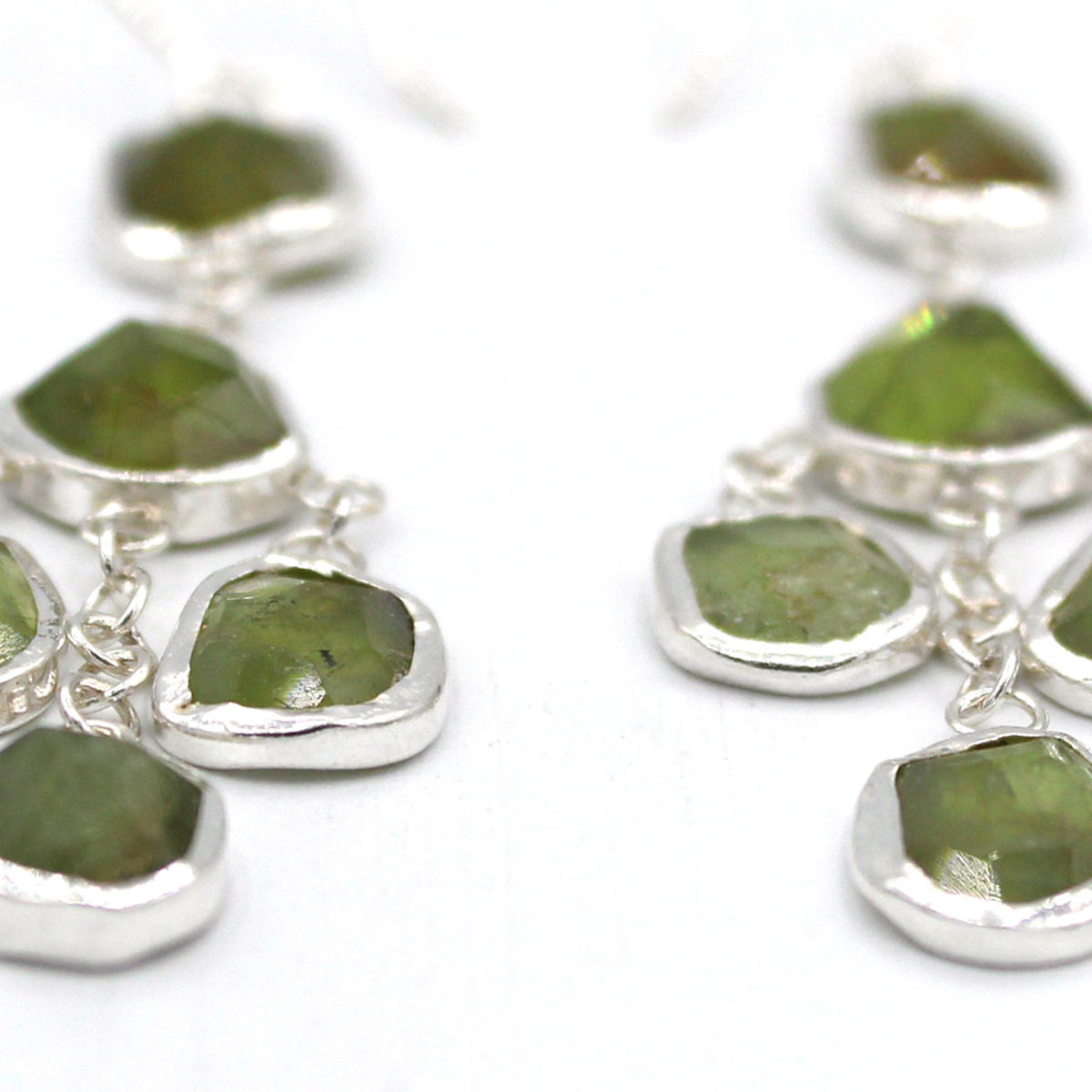Green Peridot Earrings | Silver Cluster Earrings