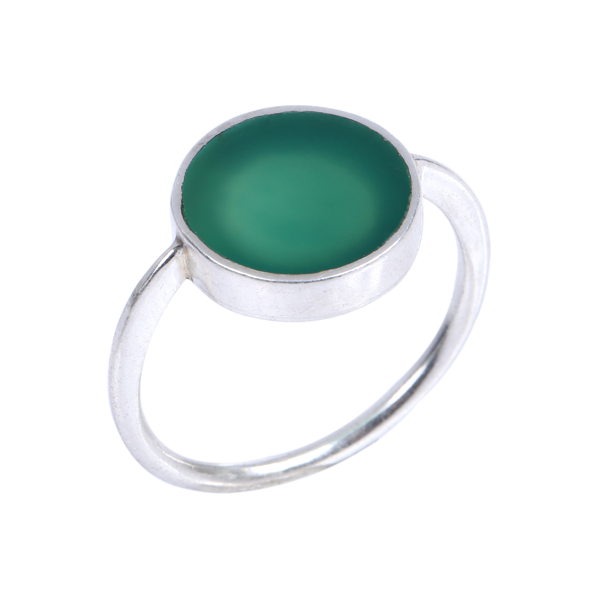Bezel Green Agate Ring | Flat Silver Ring
