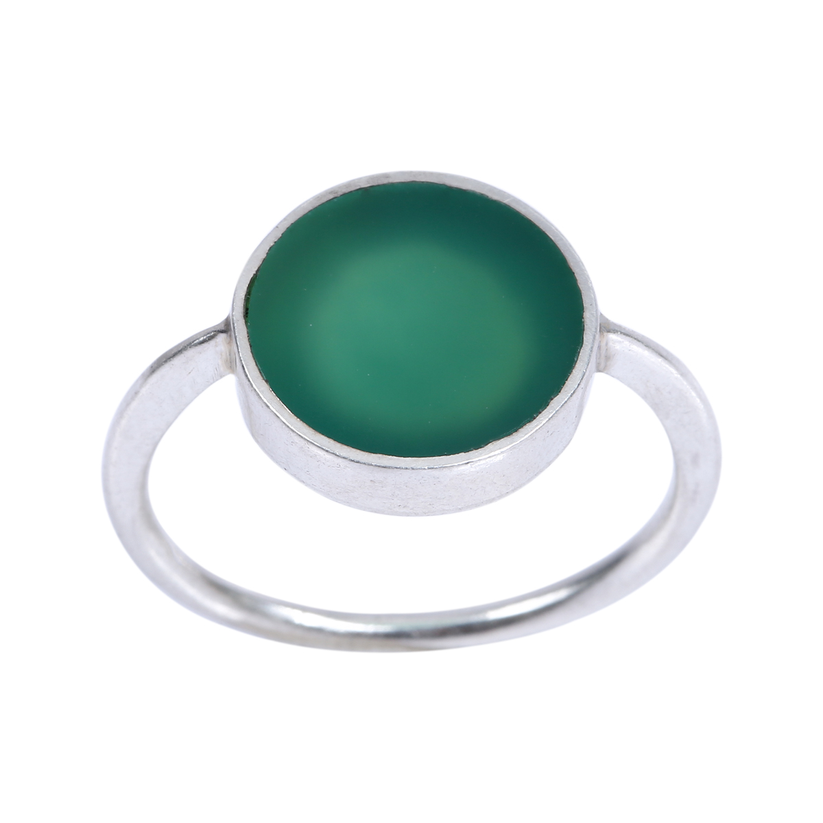 Bezel Green Agate Ring | Flat Silver Ring