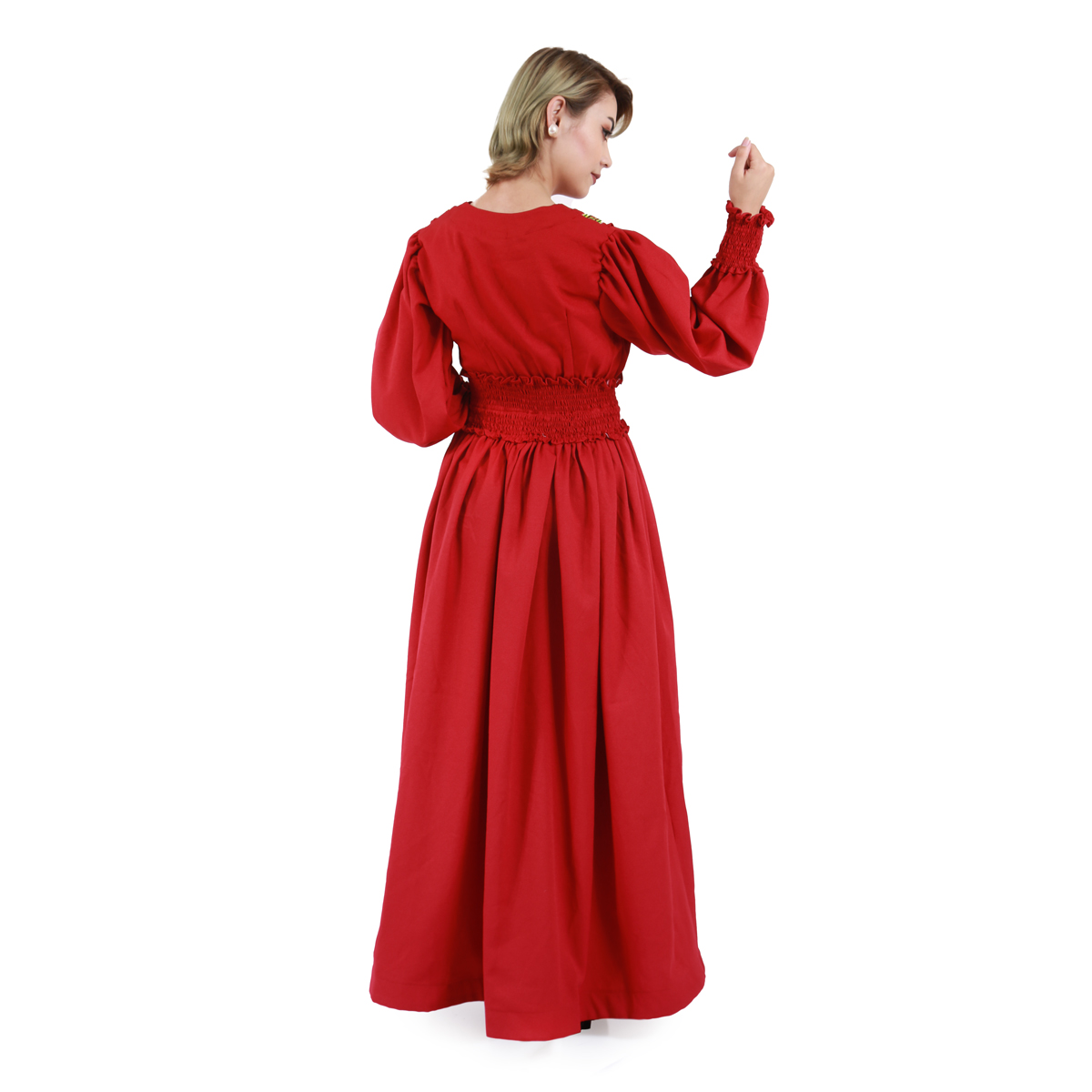 Red Cotton Puffed Sleeves Frock| Front Embroidered Party Wear