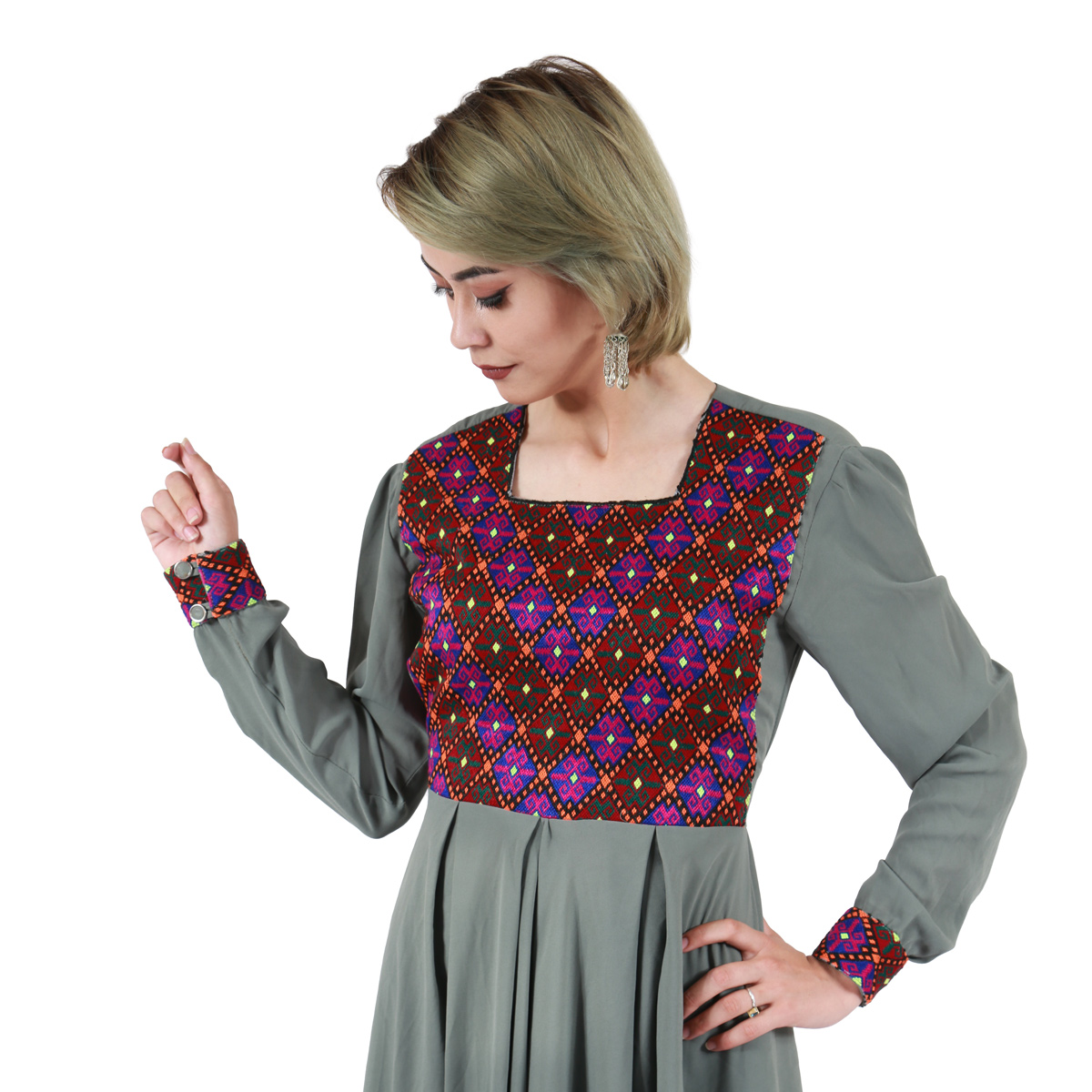 Light Green Crepe Mullet Dress| Front and Sleeves Embroidered Pleated Party Wear