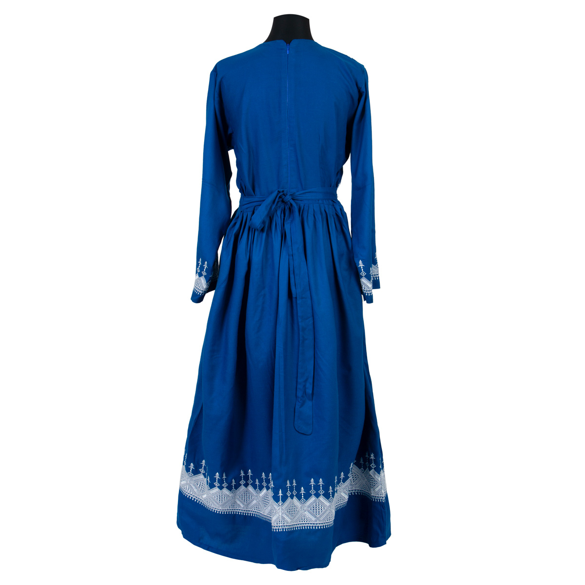 Hazaragi Long Dress with White Embroidery | Blue Pleated Afghan Dress with Shari Dupatta