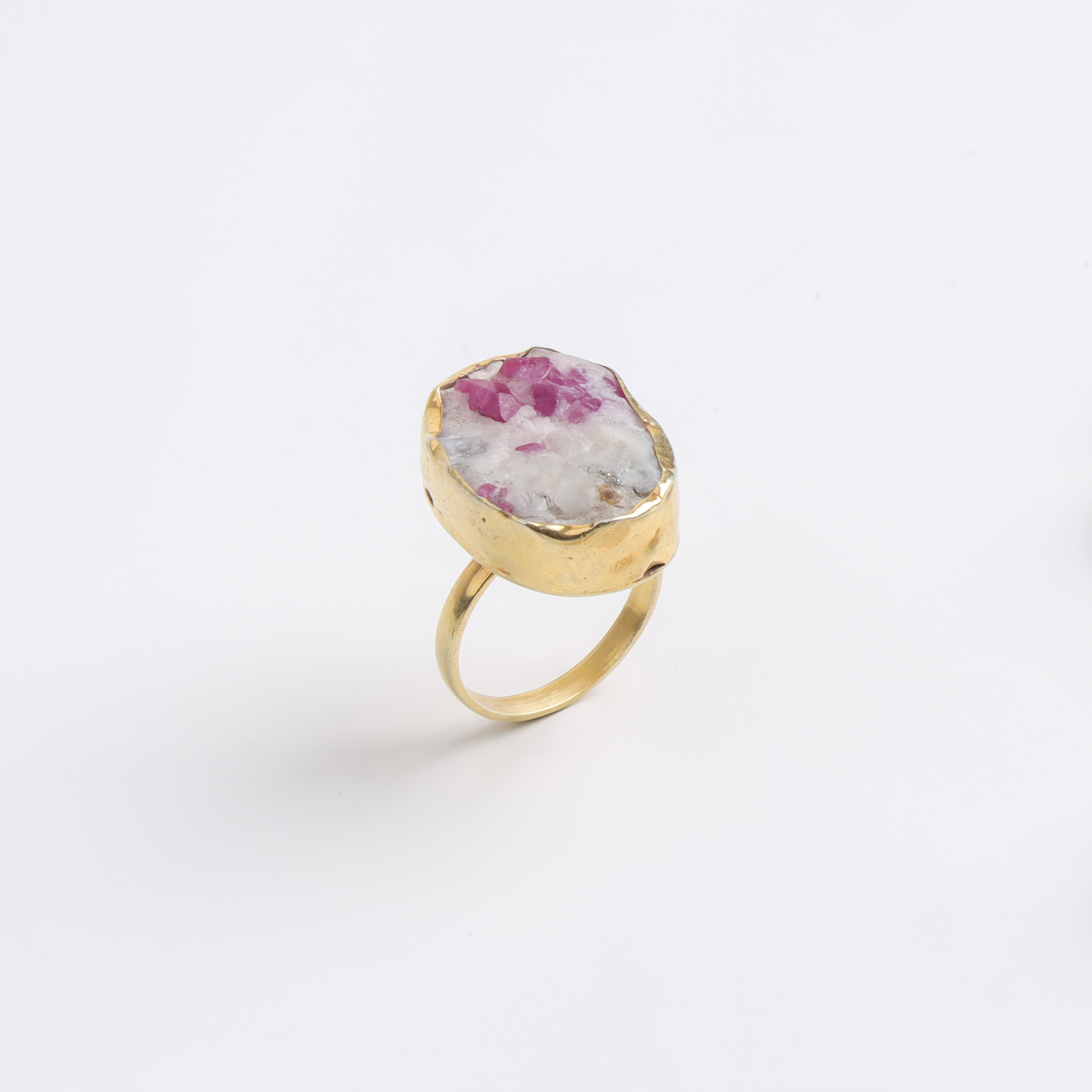 Gold-Plated Ruby in Matrix Gemstone Necklace & Ring Set