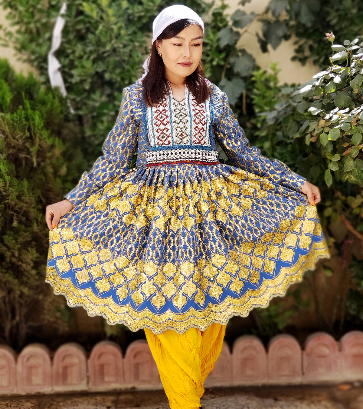 Light Blue Bridal Hazaragi Attire | Zari-Khaal Pleated Skirt Frock