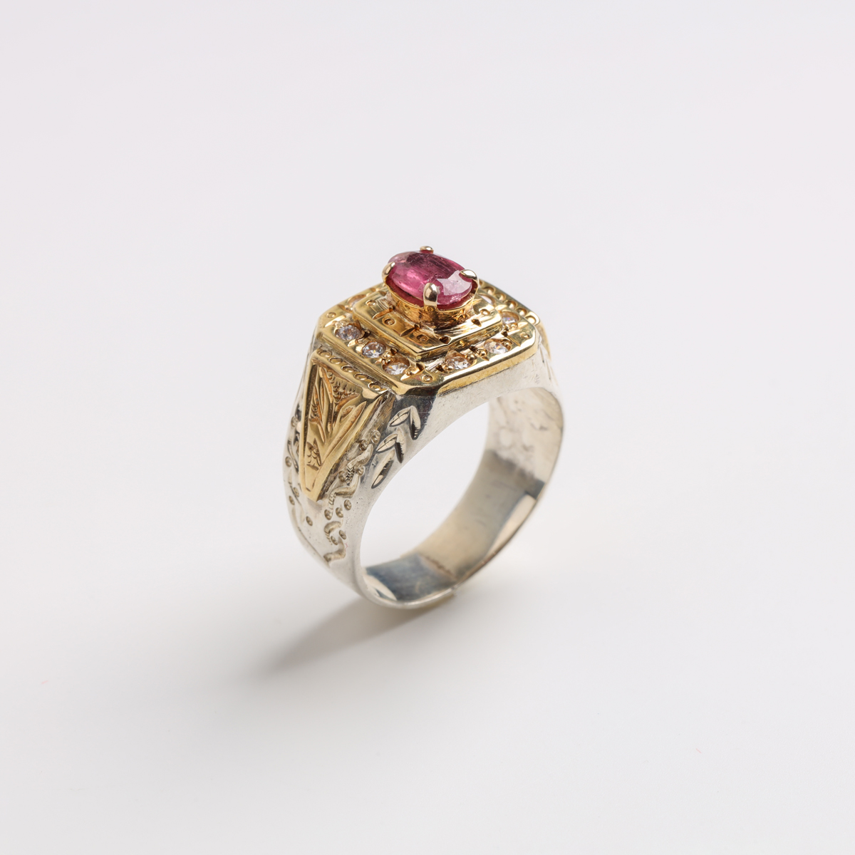Royal Ruby Two-Tone Sterling Silver Men Ring
