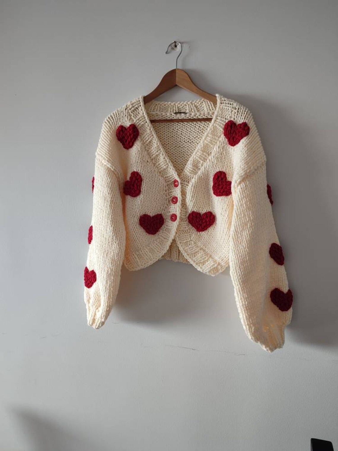 Cotton heart cardigan, knitted all seasons sweater with buttons