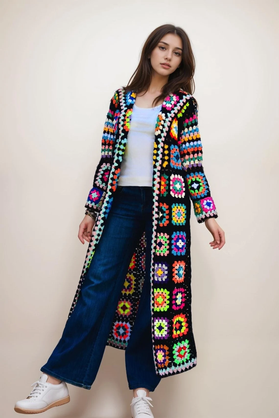 Long Oversize Crochet  Square Coat