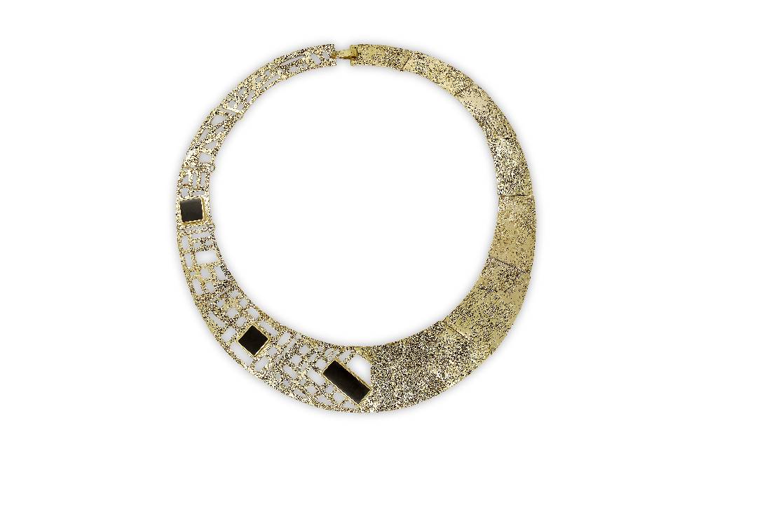 Black Agate Brass Choker Necklace | Gold Plated Collar Necklace