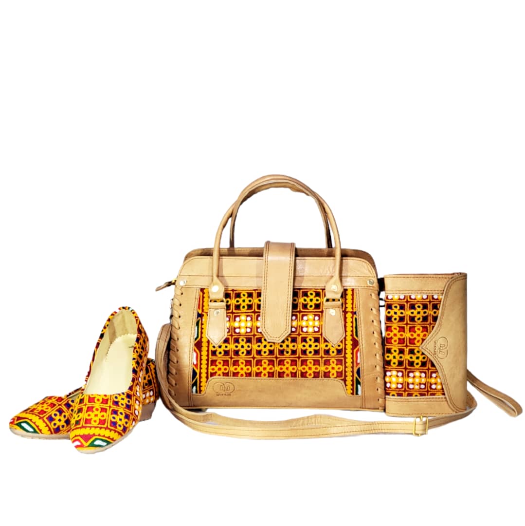 Handcrafted Leather Matching Bag, Purse & Shoes | Cream Satchel Bag, Clutch Purse, Flat Shoes 