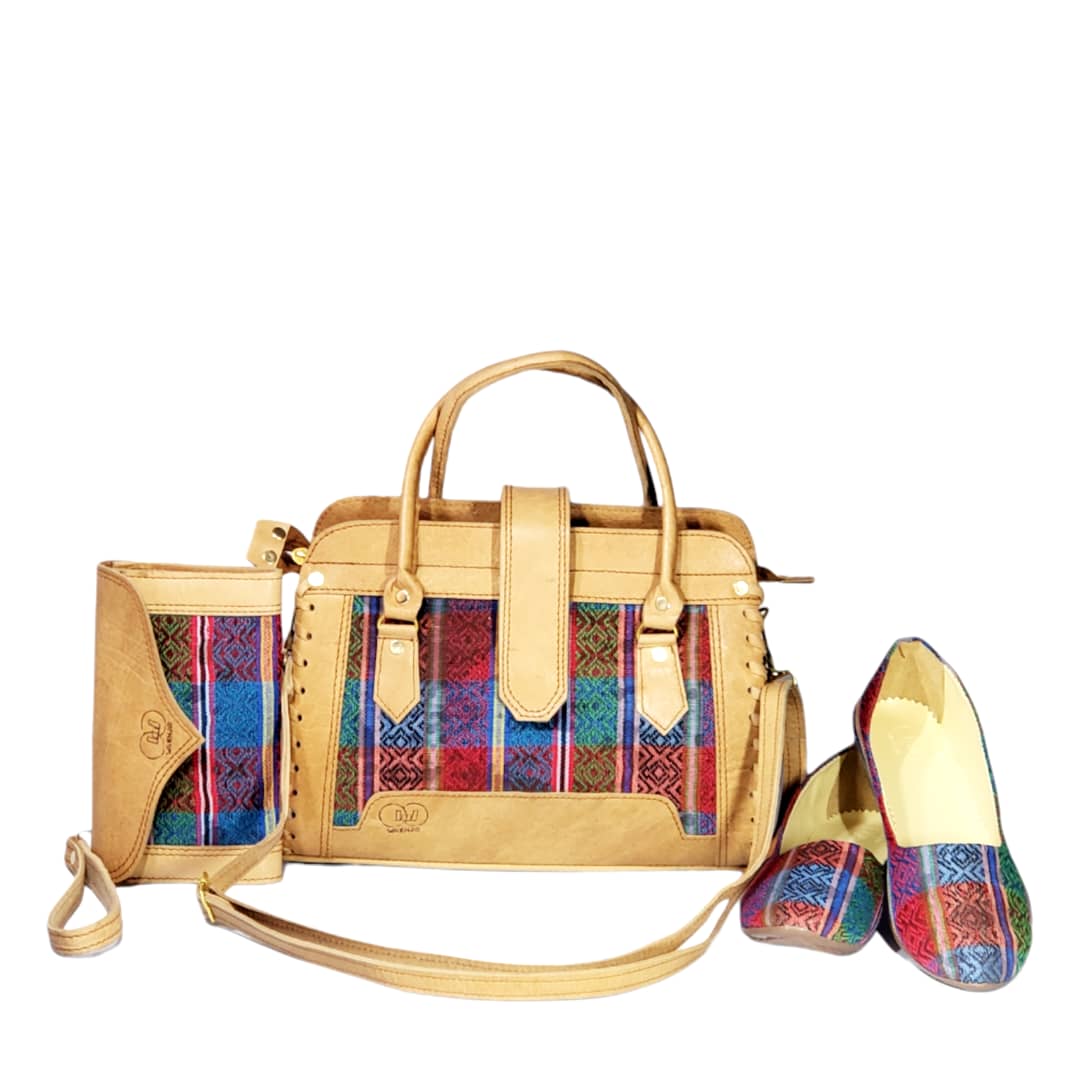 Handmade Leather Matching Bag, Purse, Shoes | Cream Satchel Bag, Clutch Purse, Flat Shoes