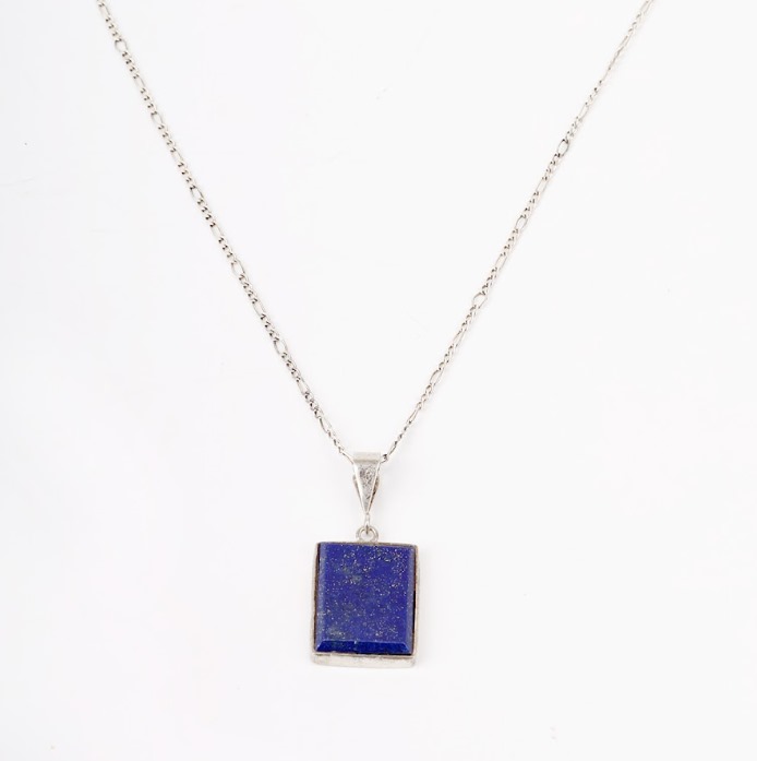 Lapis Lazuli Square Pendant | Silver Drop Chain Locket