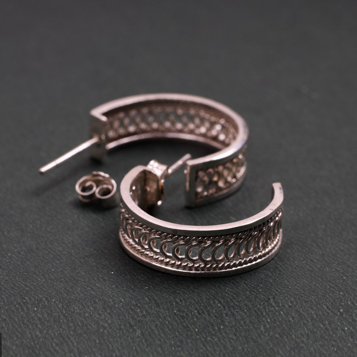 Silver Earring | Intricately Designed Hoop
