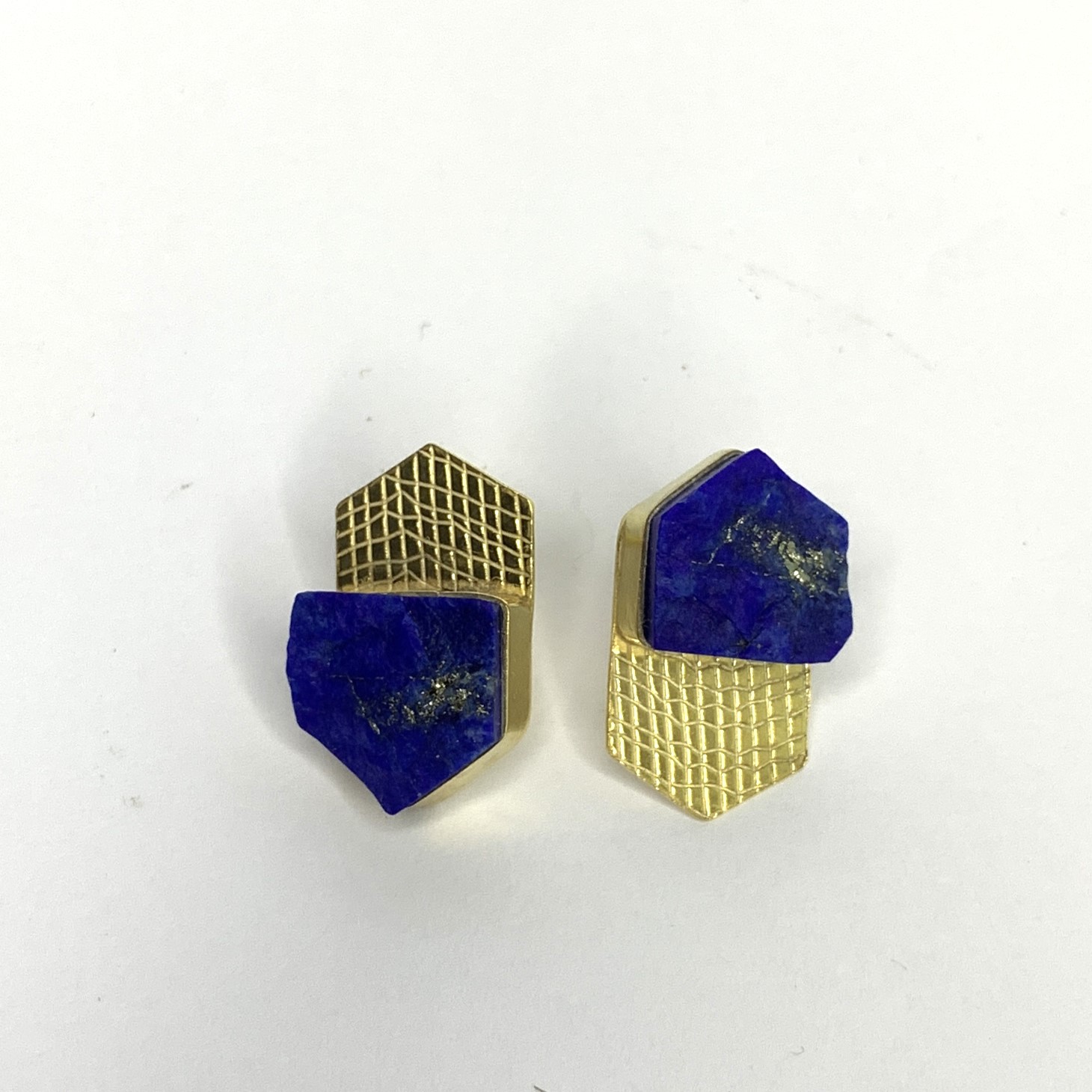 Lapis Earrings Herat Crown Studs, Gold platted