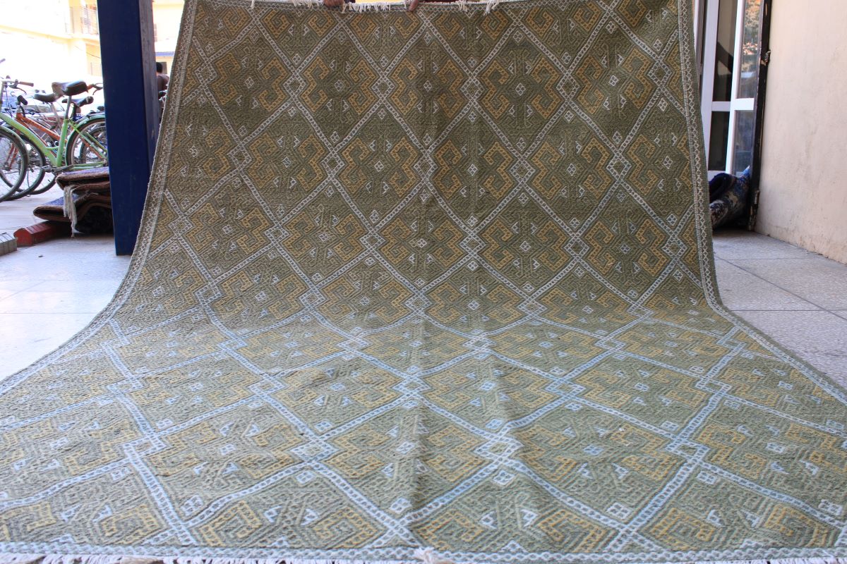 Green Color Stunning Hand Knotted Somak  Kilim