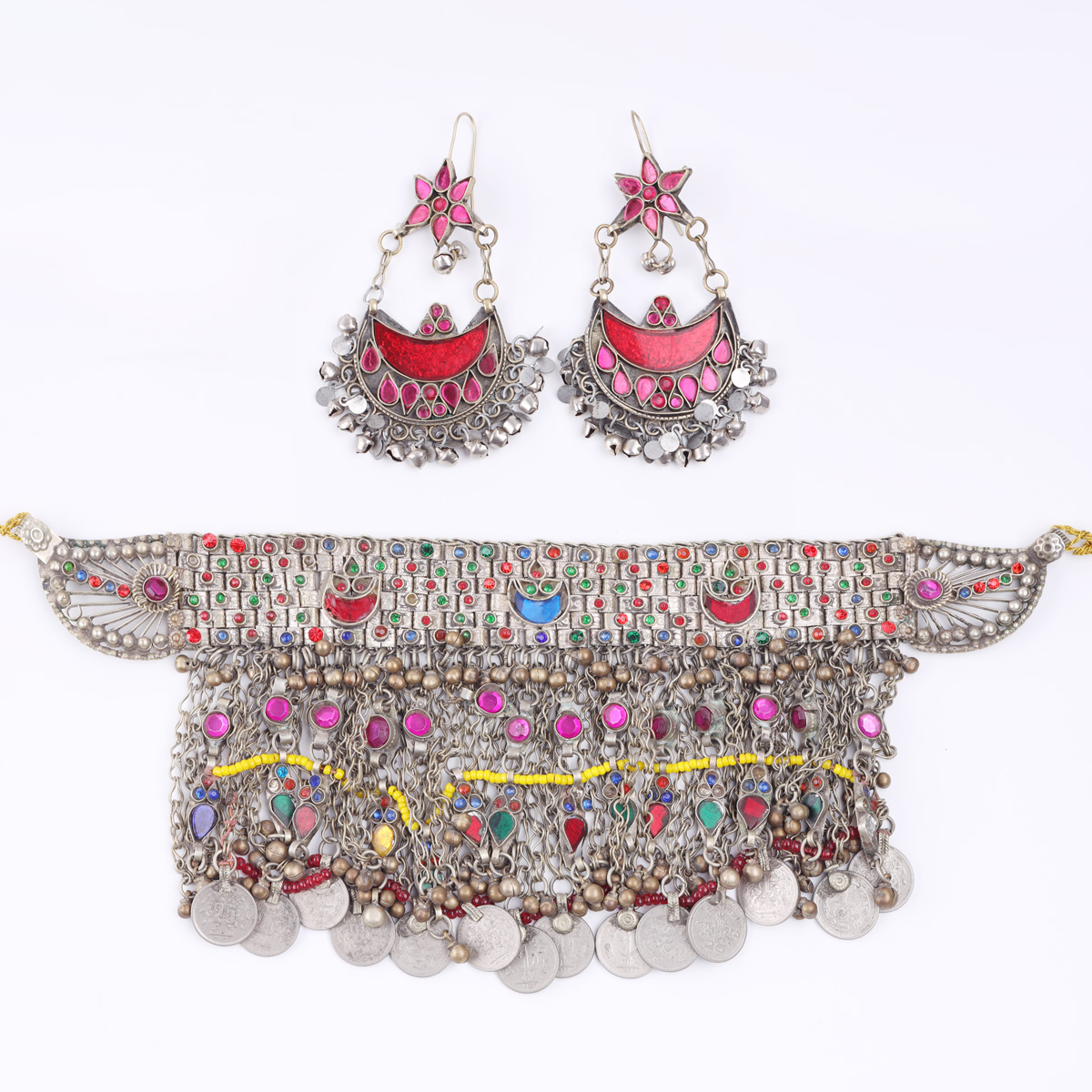 Antique Choker Necklace & Round Earrings | Afghan Traditional Handcrafted Jewelry Set