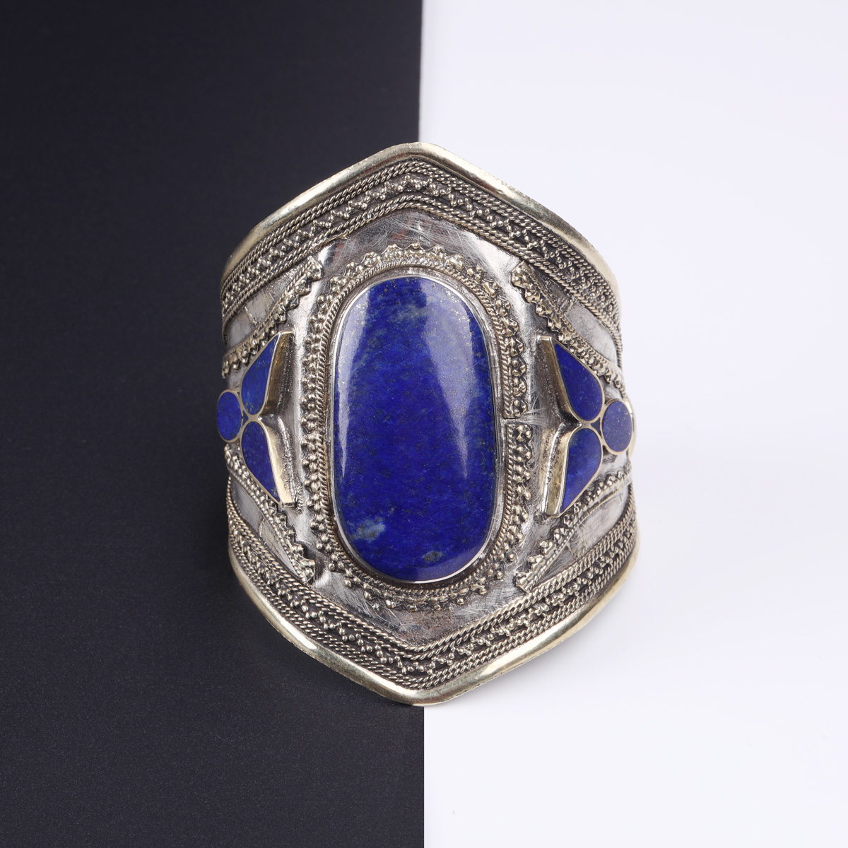 Lapis Lazuli Antique Afghan Style Bracelet | Tribal Bangle Bracelet & Marquise Ring