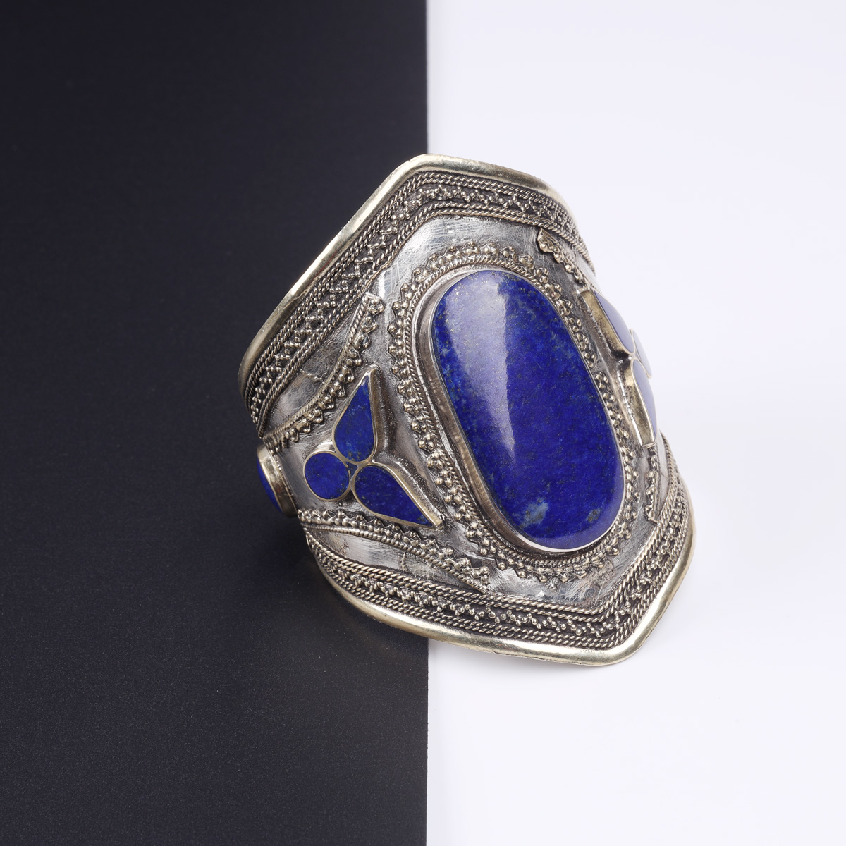 Lapis Lazuli Antique Afghan Style Bracelet | Tribal Bangle Bracelet & Marquise Ring