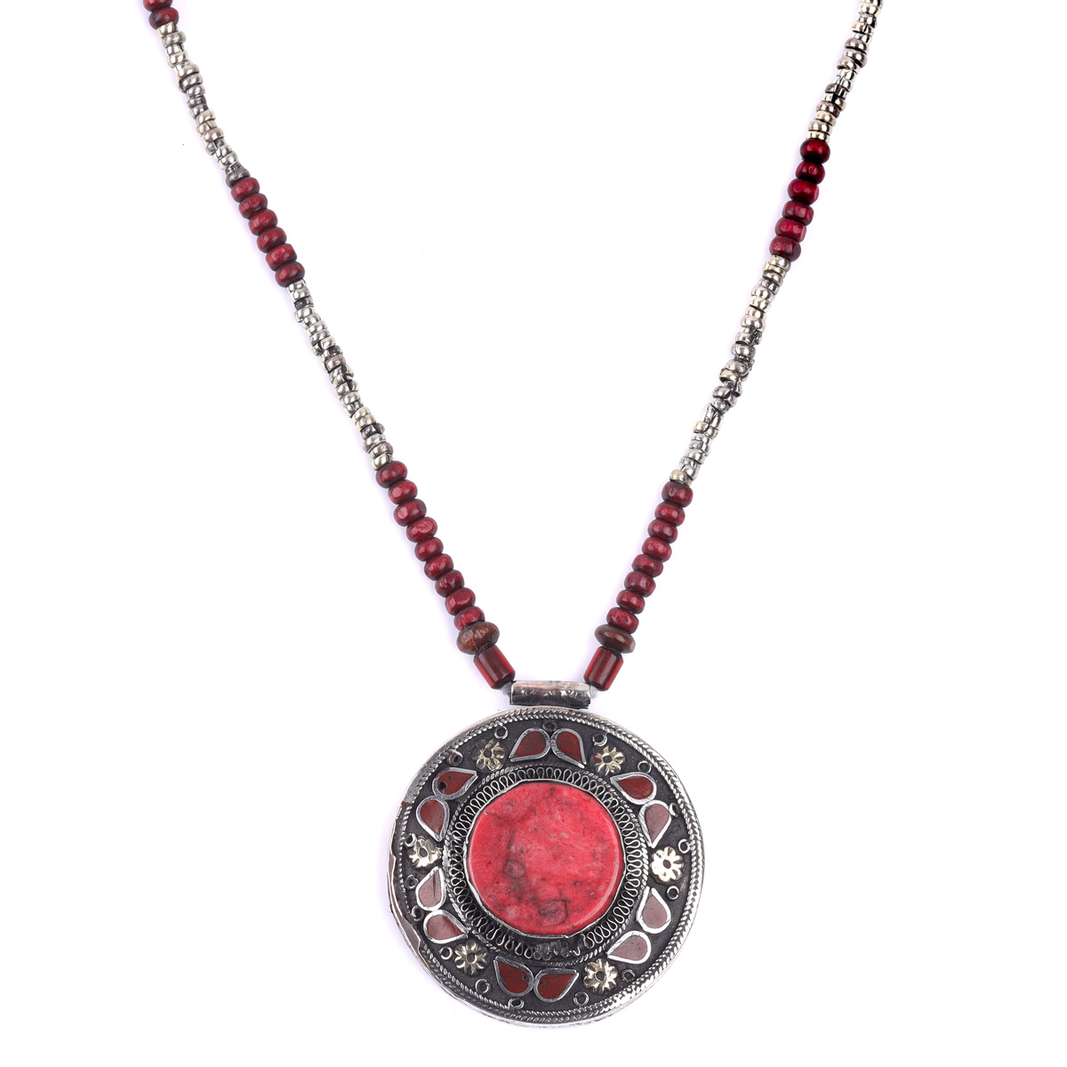 Red Turquoise Antique Pendant| Traditional Afghan Necklace