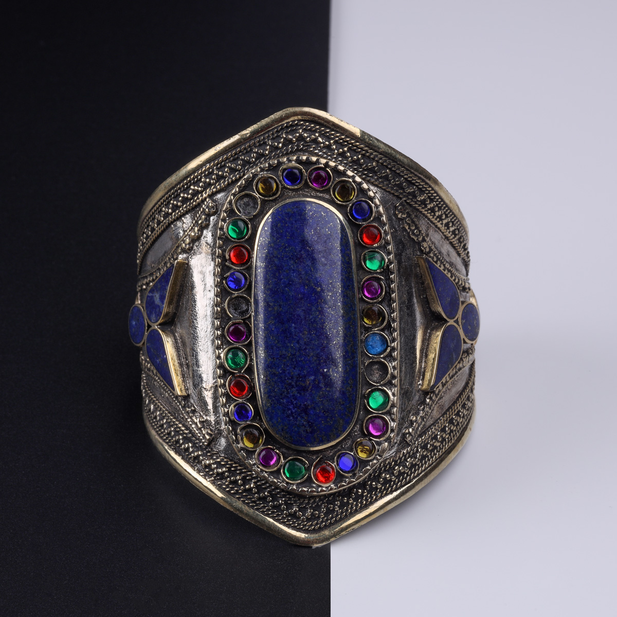 Lapis Lazuli Ancient Bracelet & Ring Set | Afghan Tribal Cuff Bracelet & Pear Ring