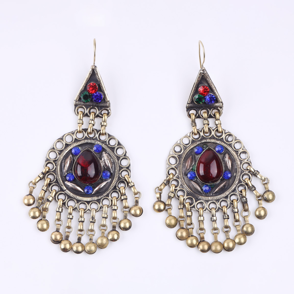 Bronze Antique Traditional Bridal Jewelry Set | Choker Necklace, Oval Ring, Hook Earrings & Headpiece