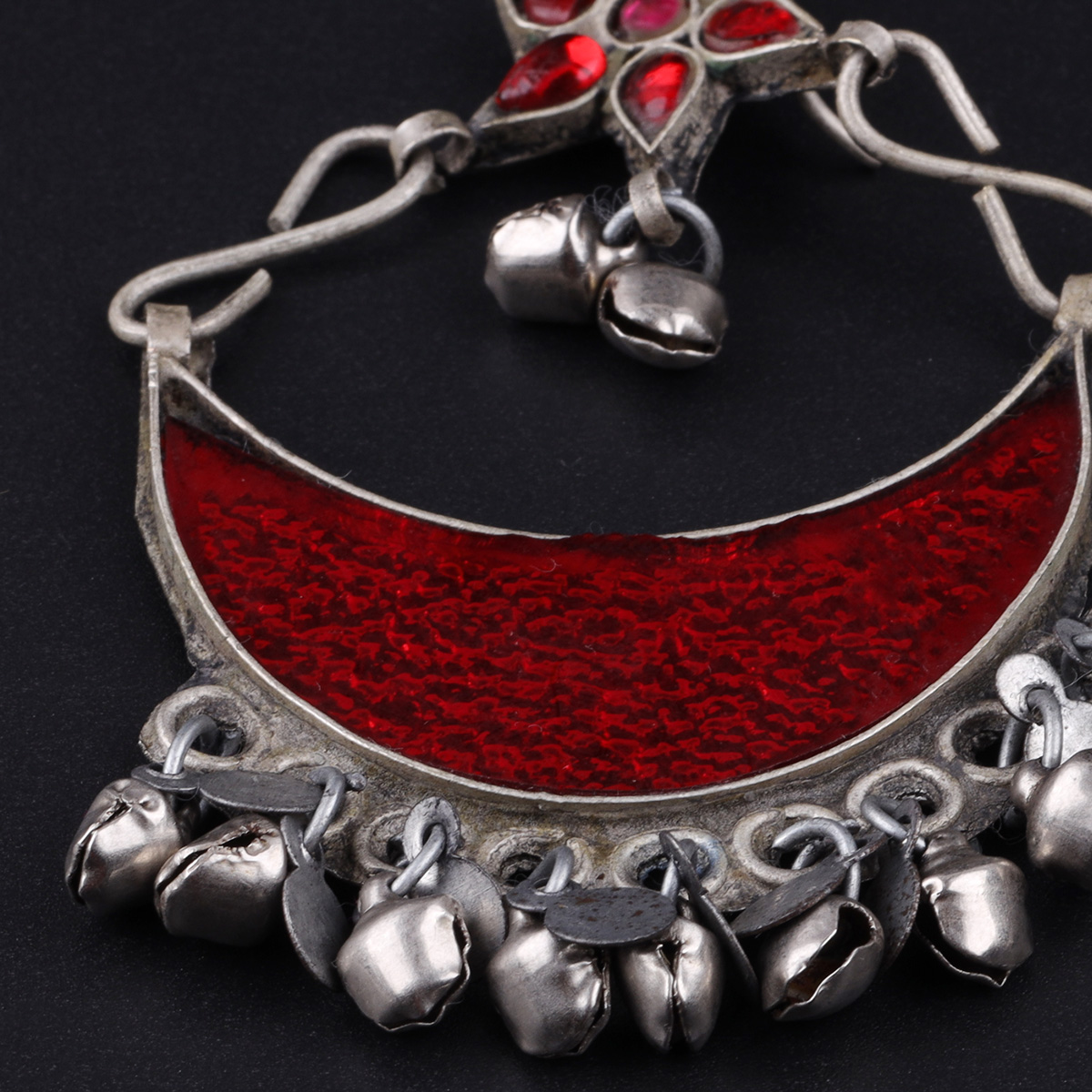Red Half-Moon Dangle Earrings | Afghan Tribal Hook Earrings 