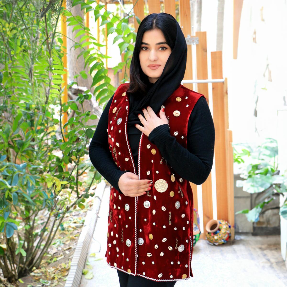Red Bead Embroidered Coat | Sleeveless Velvet Short Coat