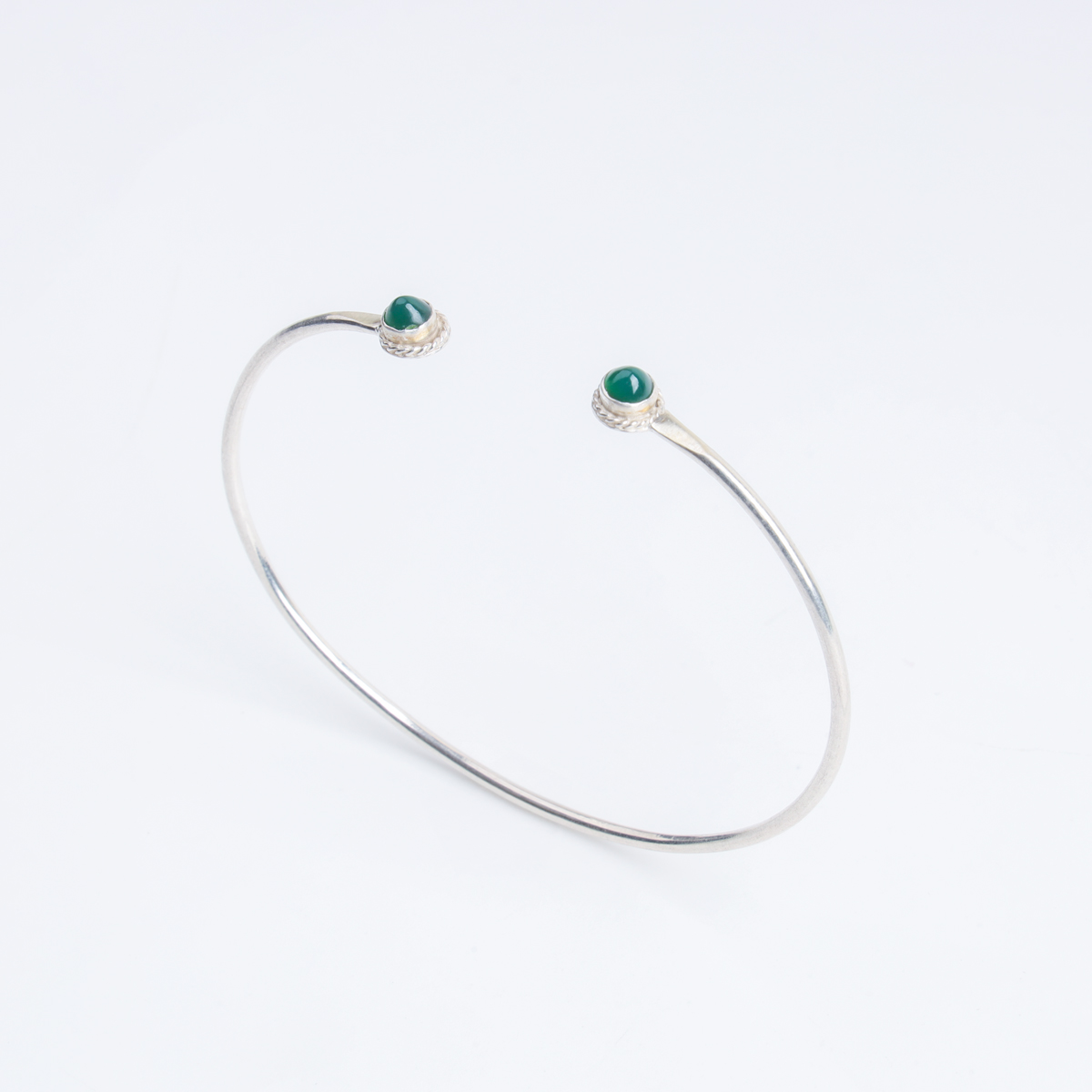 Silver Jewelry Set with Green Agate Stones