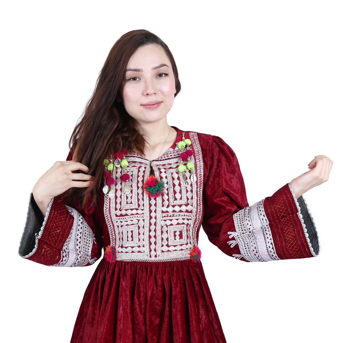 Afghan Dark Red Short Dress