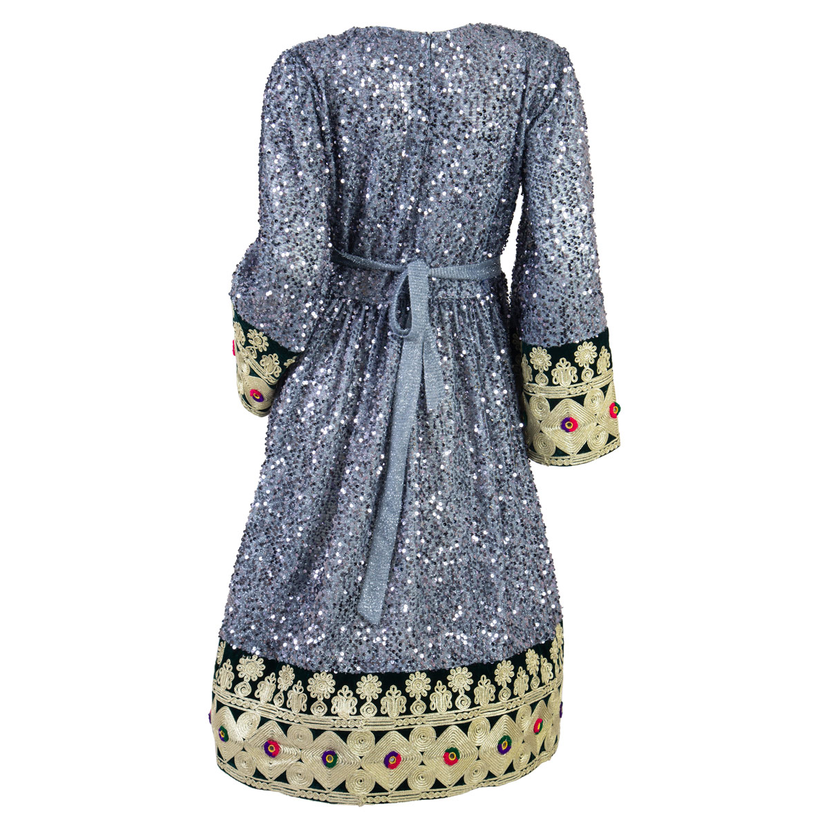 Grey Gande Afghani Dress with White Chermaduzi on Sleeves