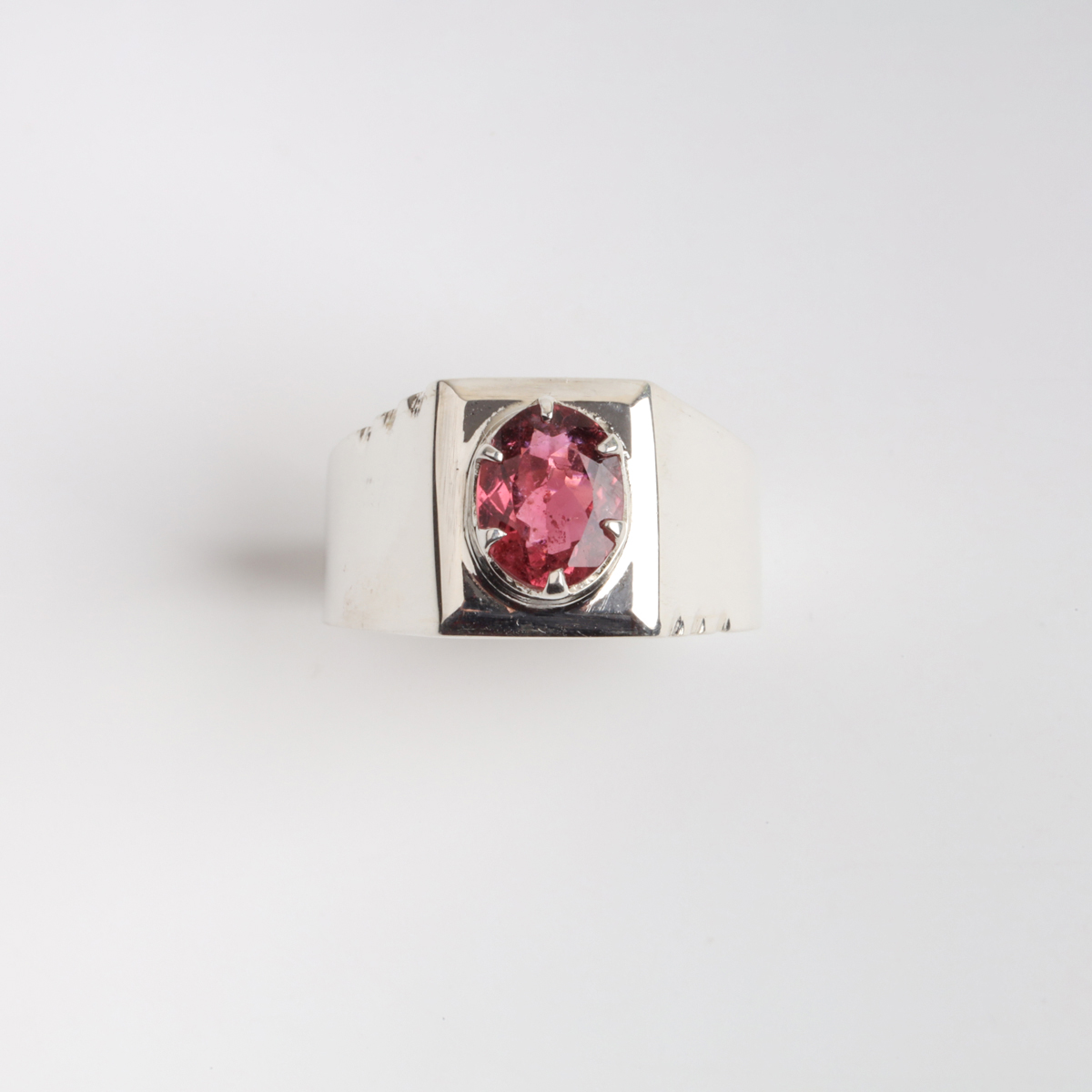 Minimalist Men’s Silver Ring with Pink Tourmaline Stone