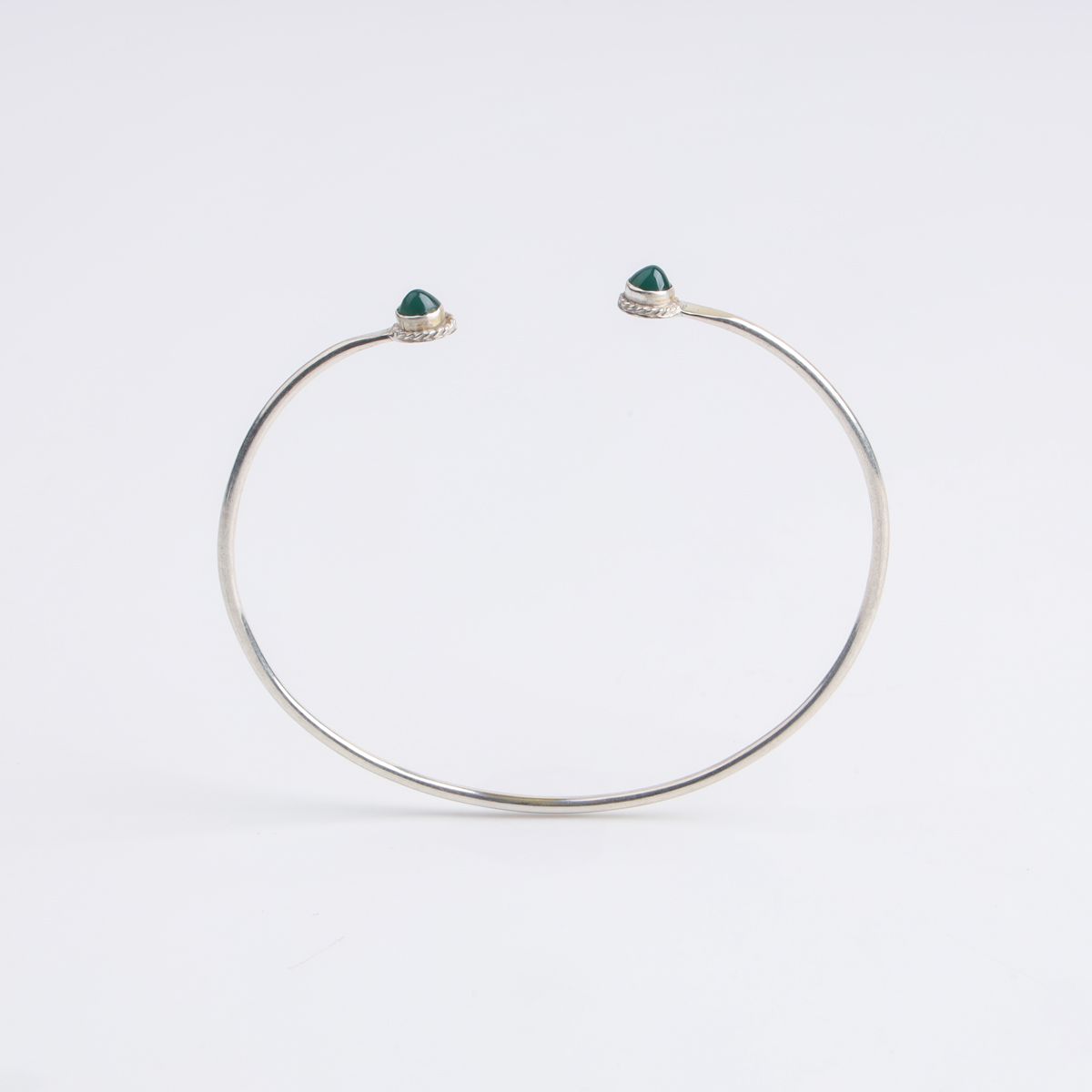 Silver Jewelry Set with Green Agate Stones