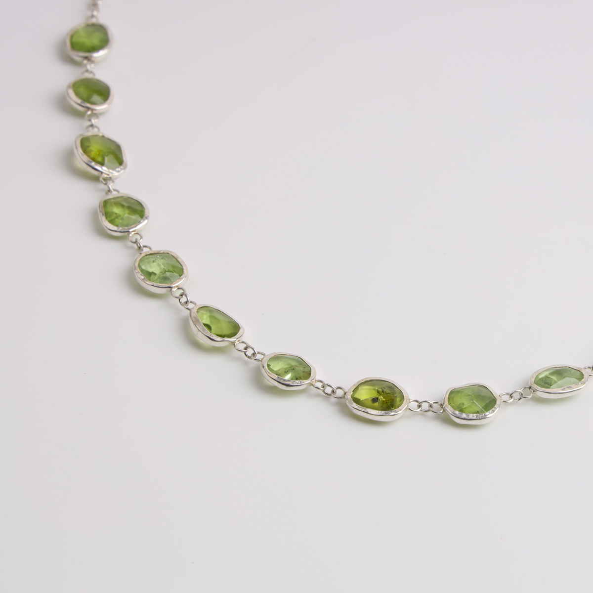 Silver Necklace with Natural Peridot Stones
