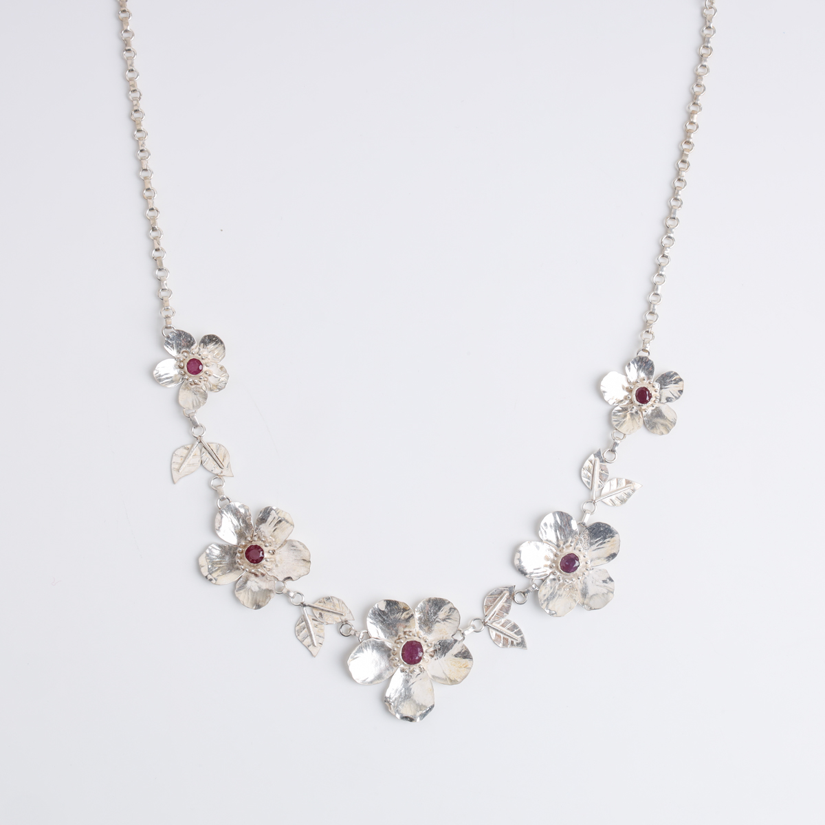Sadaf Silver Floral Design Set with Natural Ruby Stones