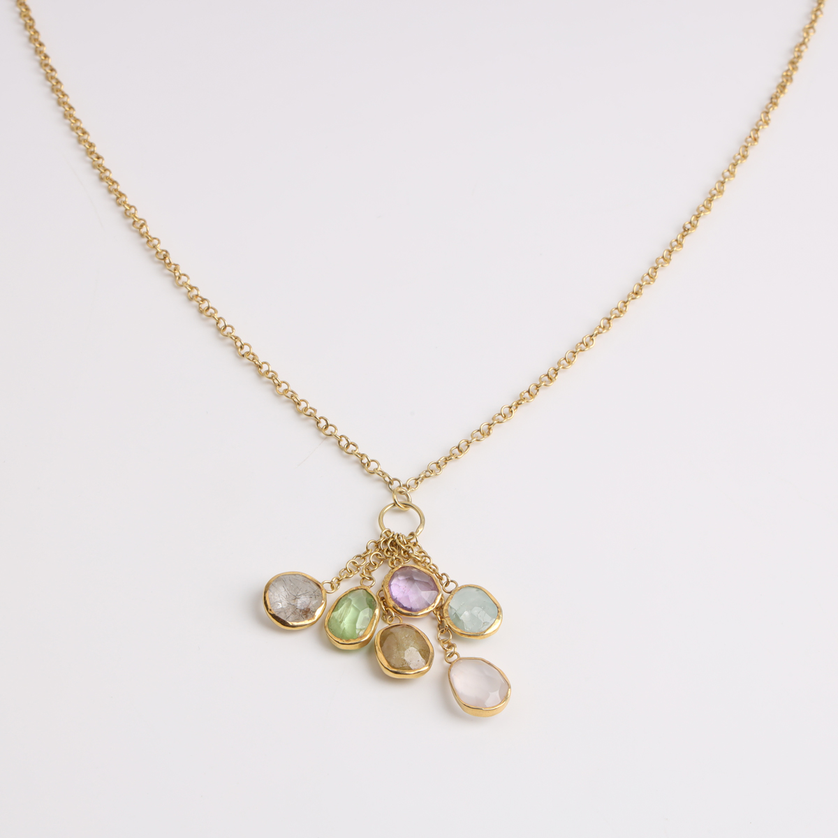 Multi Gemstone Gold-Plated Handmade Pendant Necklace