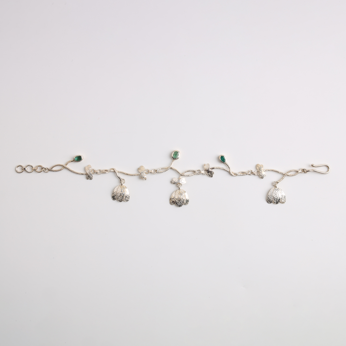 Handmade Silver Floral Jewelry Set with Green Gemstones