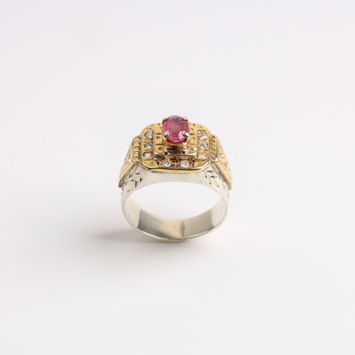 Royal Ruby Two-Tone Sterling Silver Men Ring