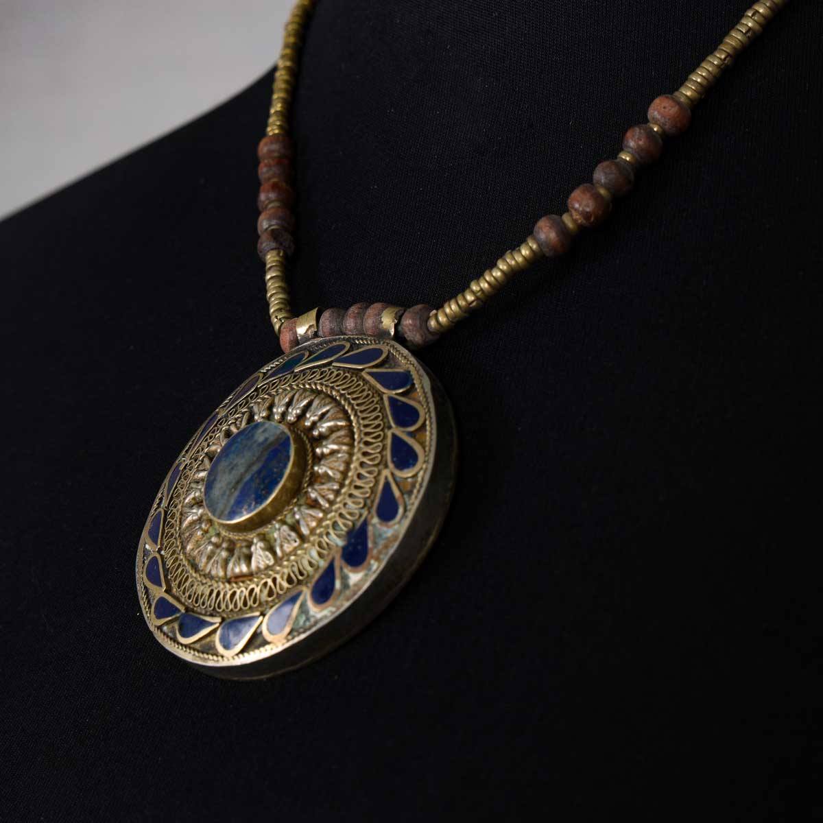 Lapis Lazuli Round Drop Pendant | Classic Tribal Style Necklace