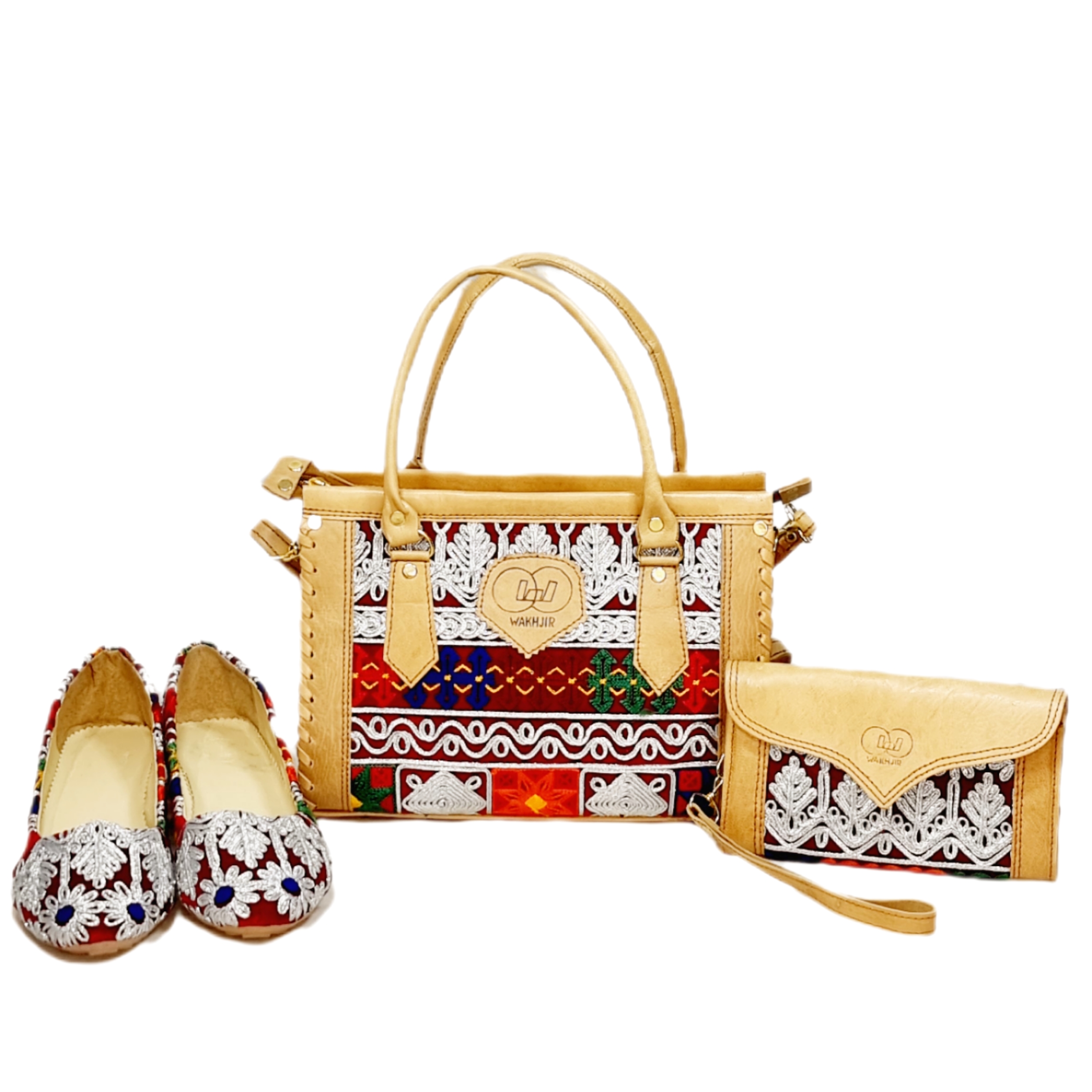Pure Leather Matching Bag, Purse, & Shoes | Cream Satchel Bag, Envelope Purse, Flat Shoes