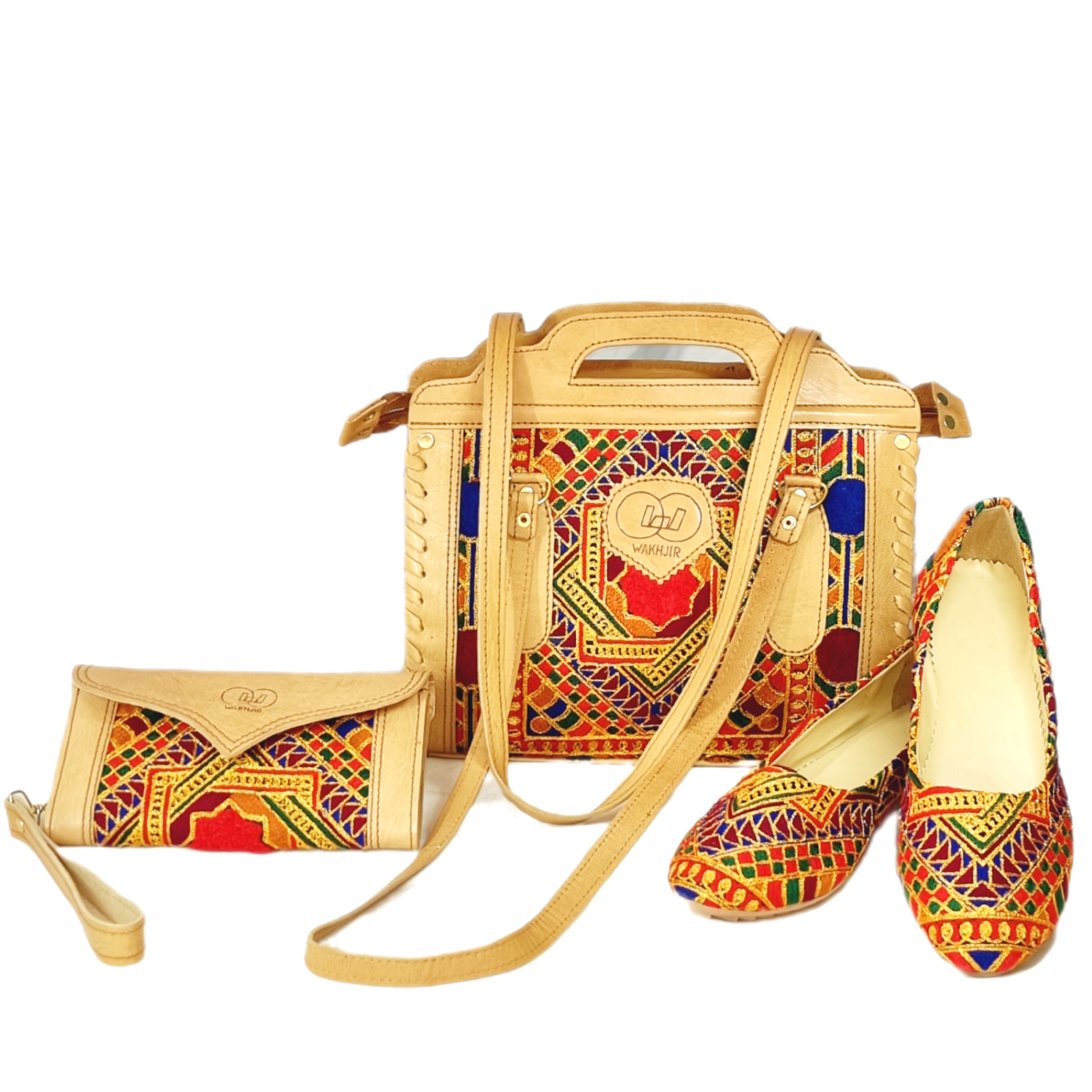 Leather Matching Shoulder Bag, Shoes & Purse | Cream Satchel Bag, Envelope Purse, Flat Shoes