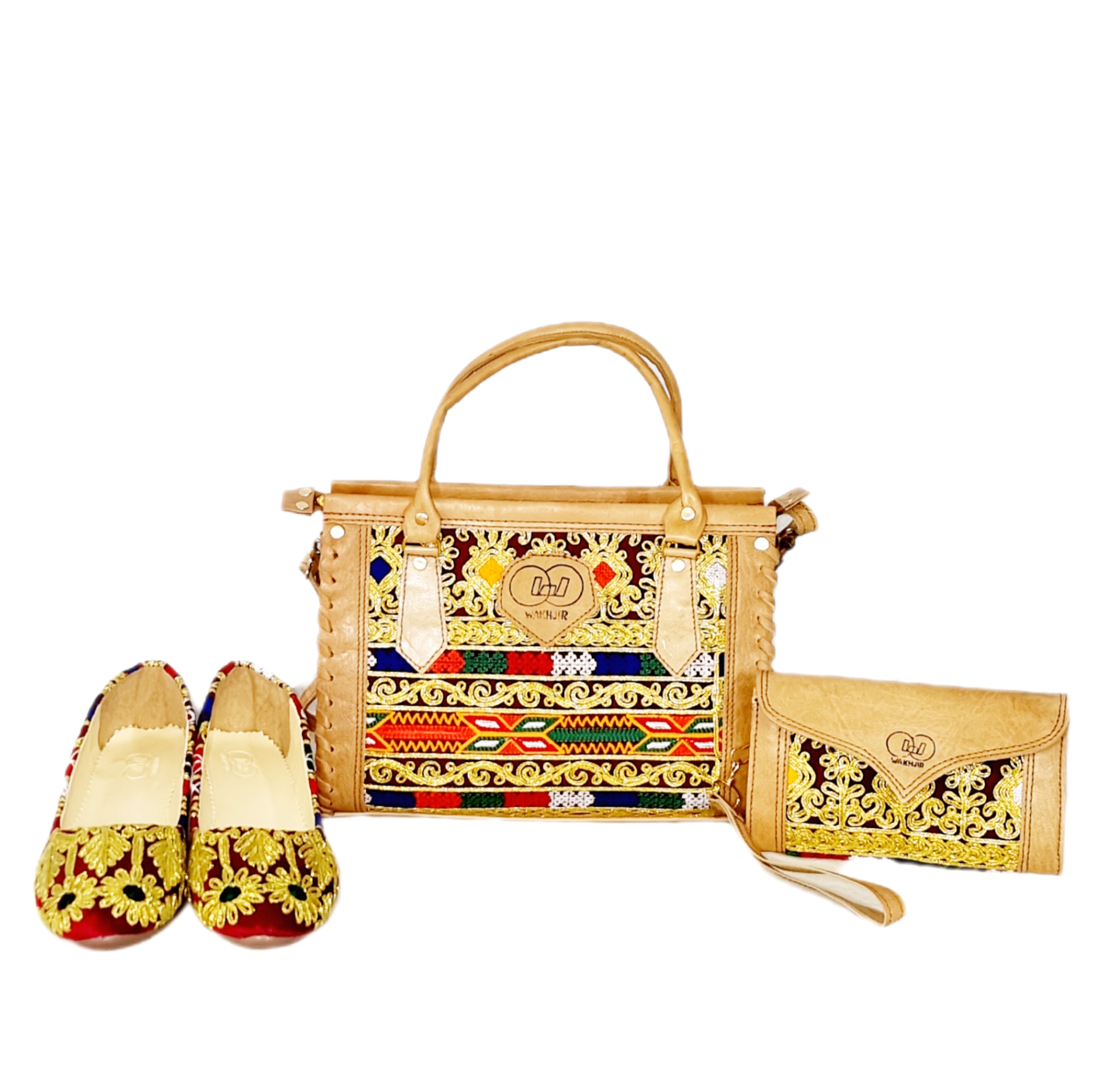 Leather Matching Set of Bag, Purse & Shoes | Cream Tote Shoulder Bag, Clutch Purse, Flat Shoes