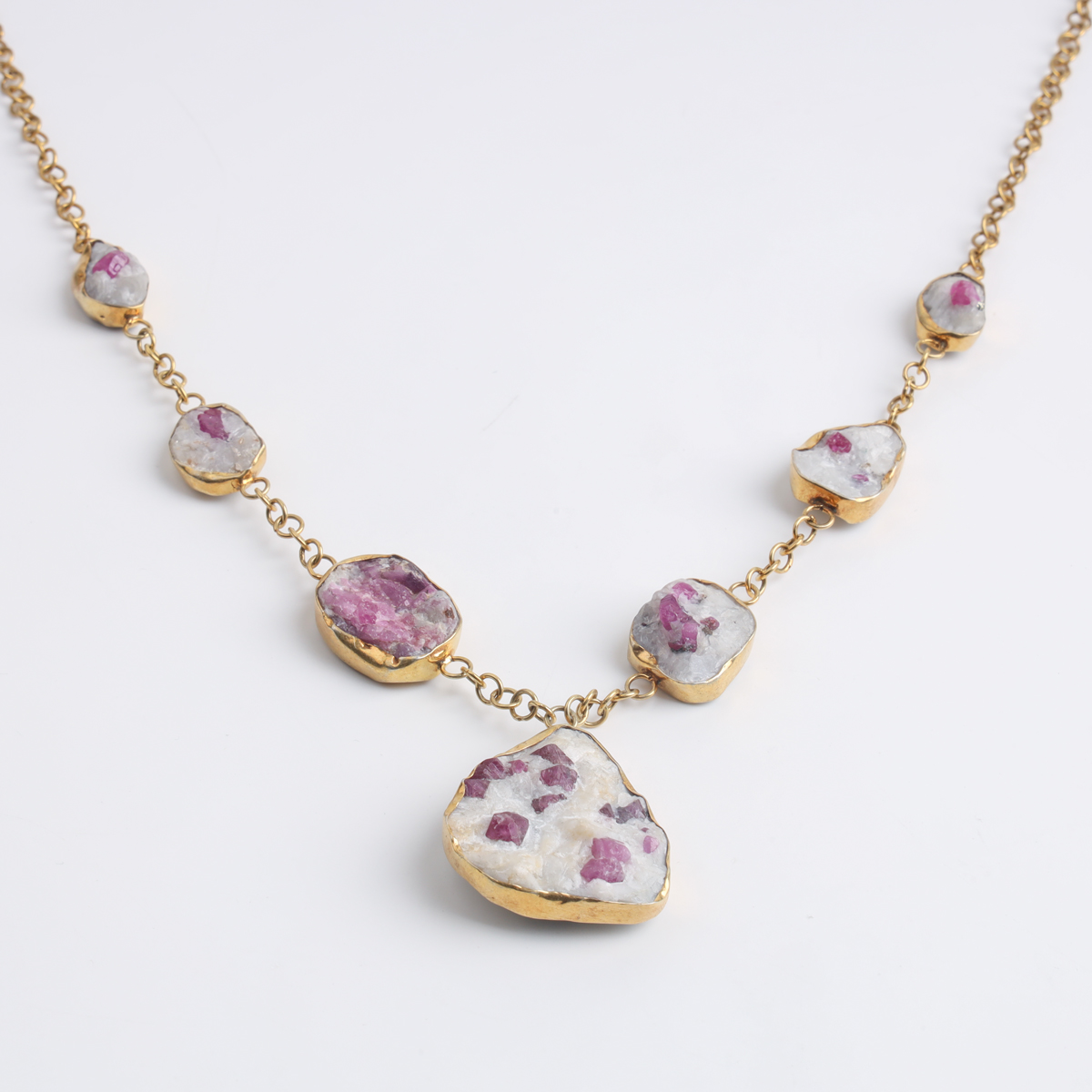 Gold-Plated Ruby in Matrix Gemstone Necklace & Ring Set