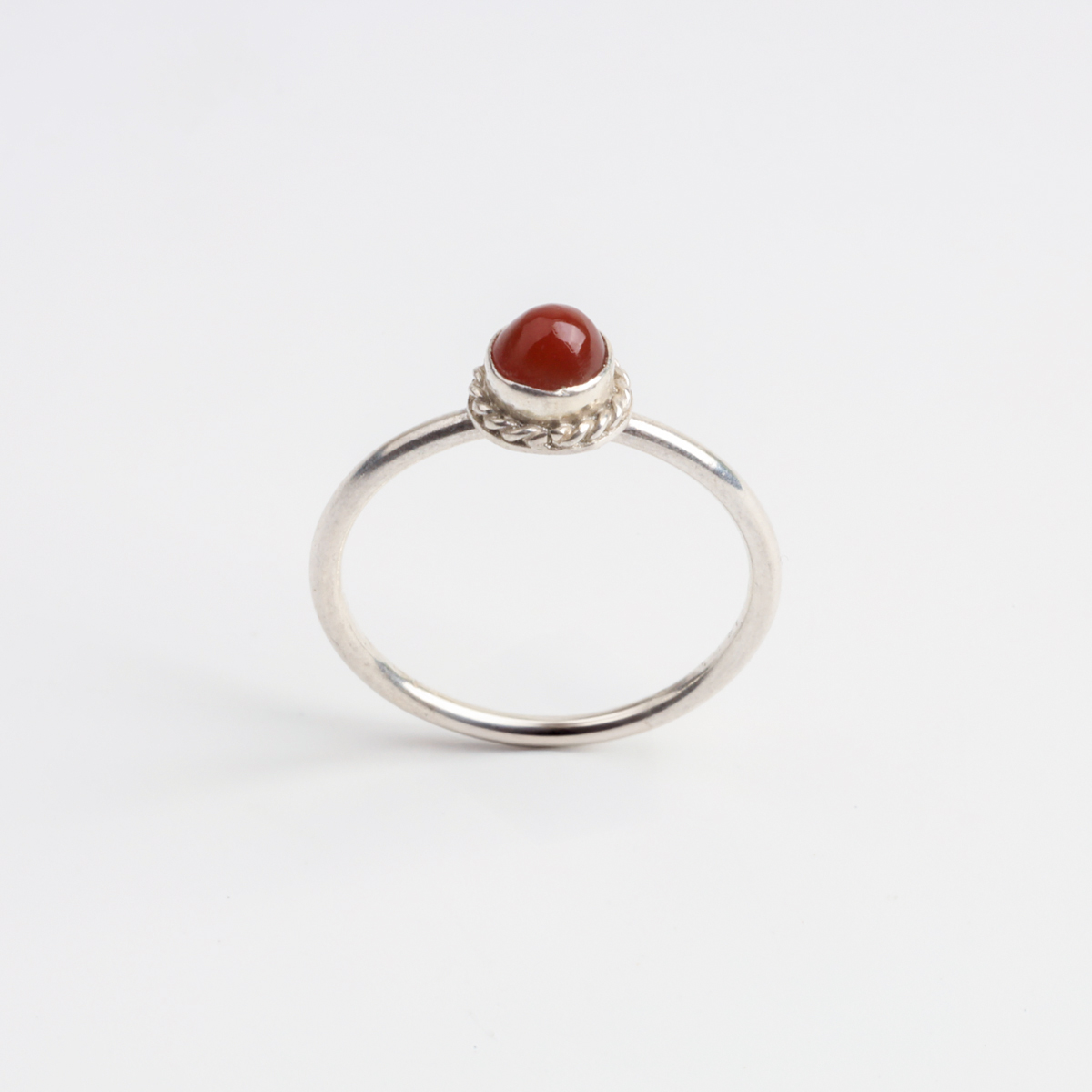 Silver Ring with Red Agate Stone