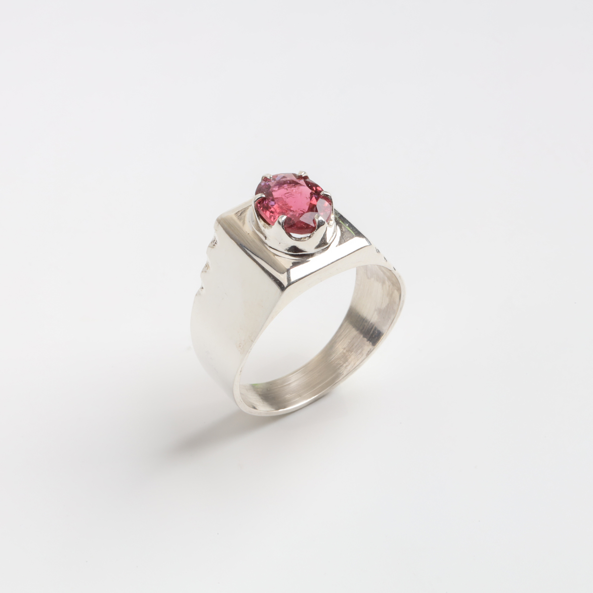 Minimalist Men’s Silver Ring with Pink Tourmaline Stone