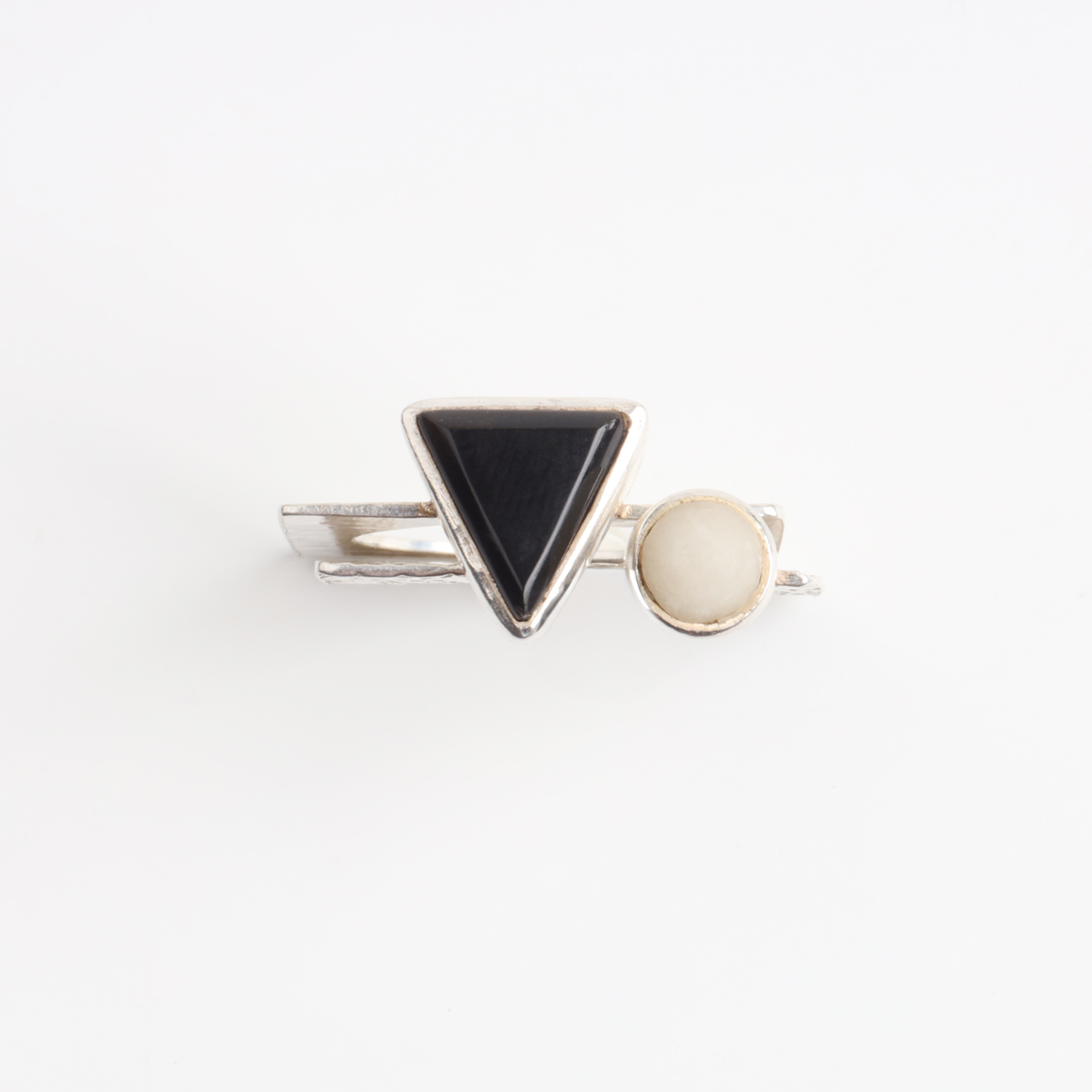 Handcrafted Silver Ring with Black & White Agate for women