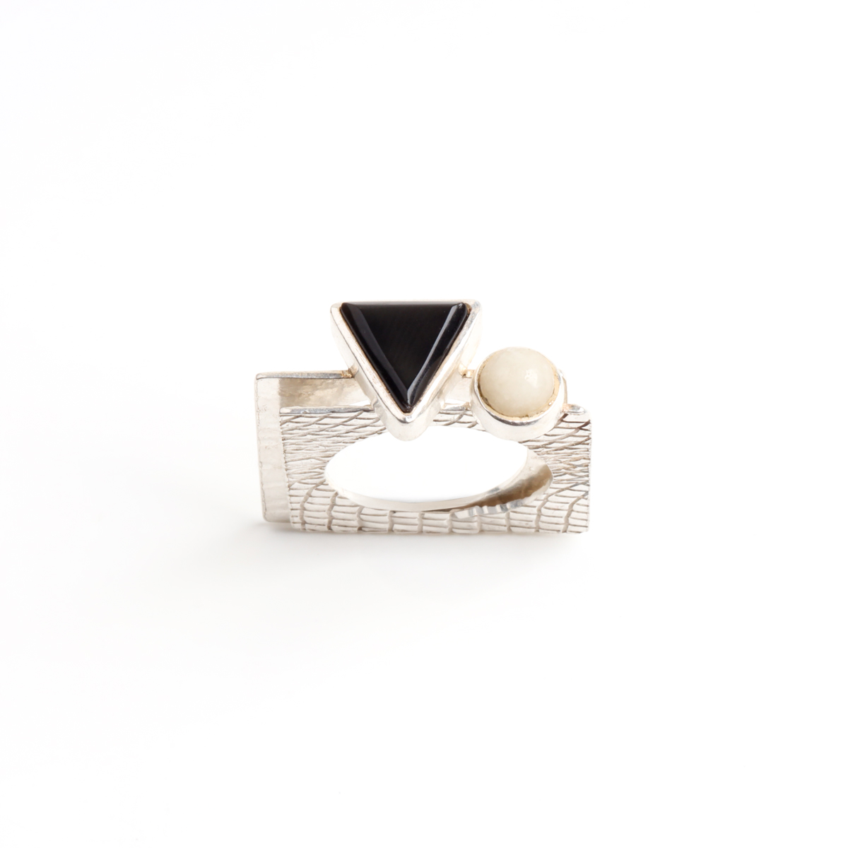 Handcrafted Silver Ring with Black & White Agate for women