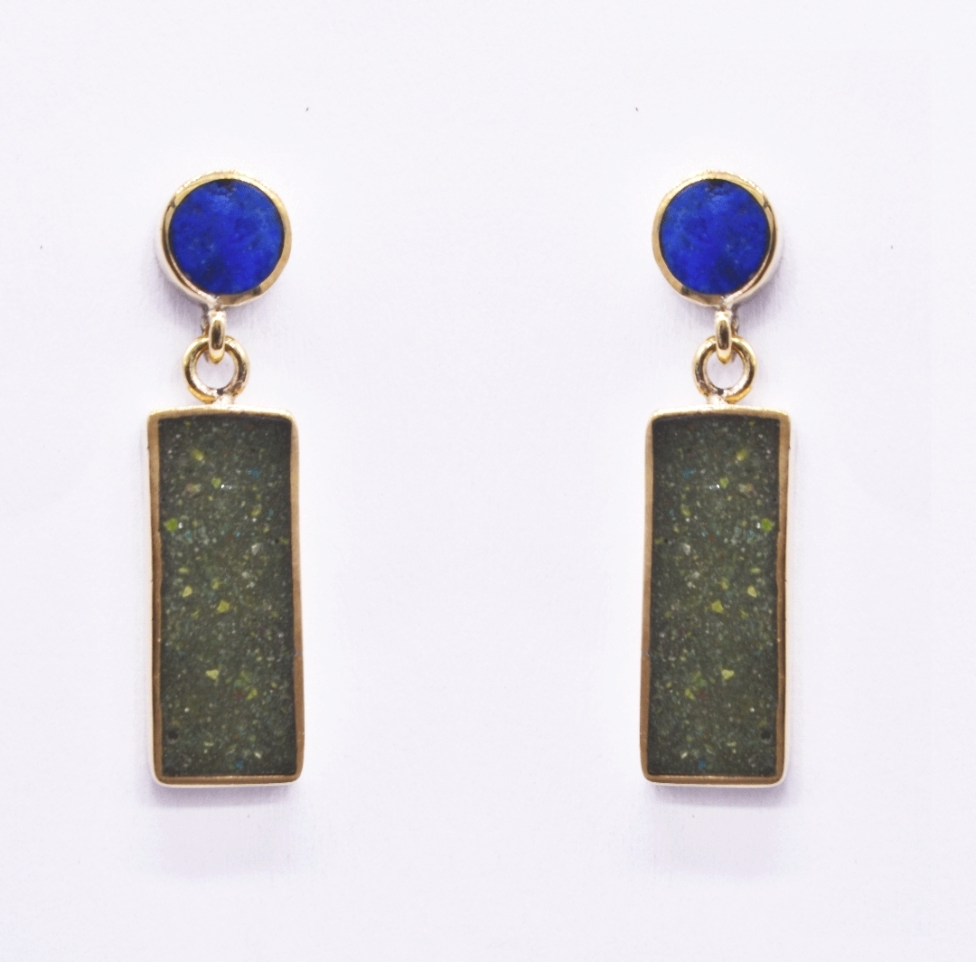 Two Stone Gold Plated Rectangle Tops | Brass Dangle Drop Tops