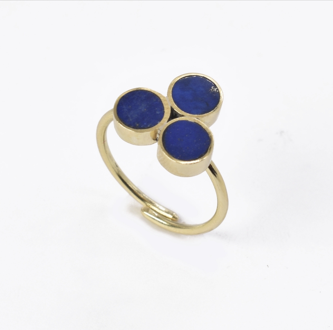 Blue Turquoise Flat Stone Ring | Three Stone Bypass Ring